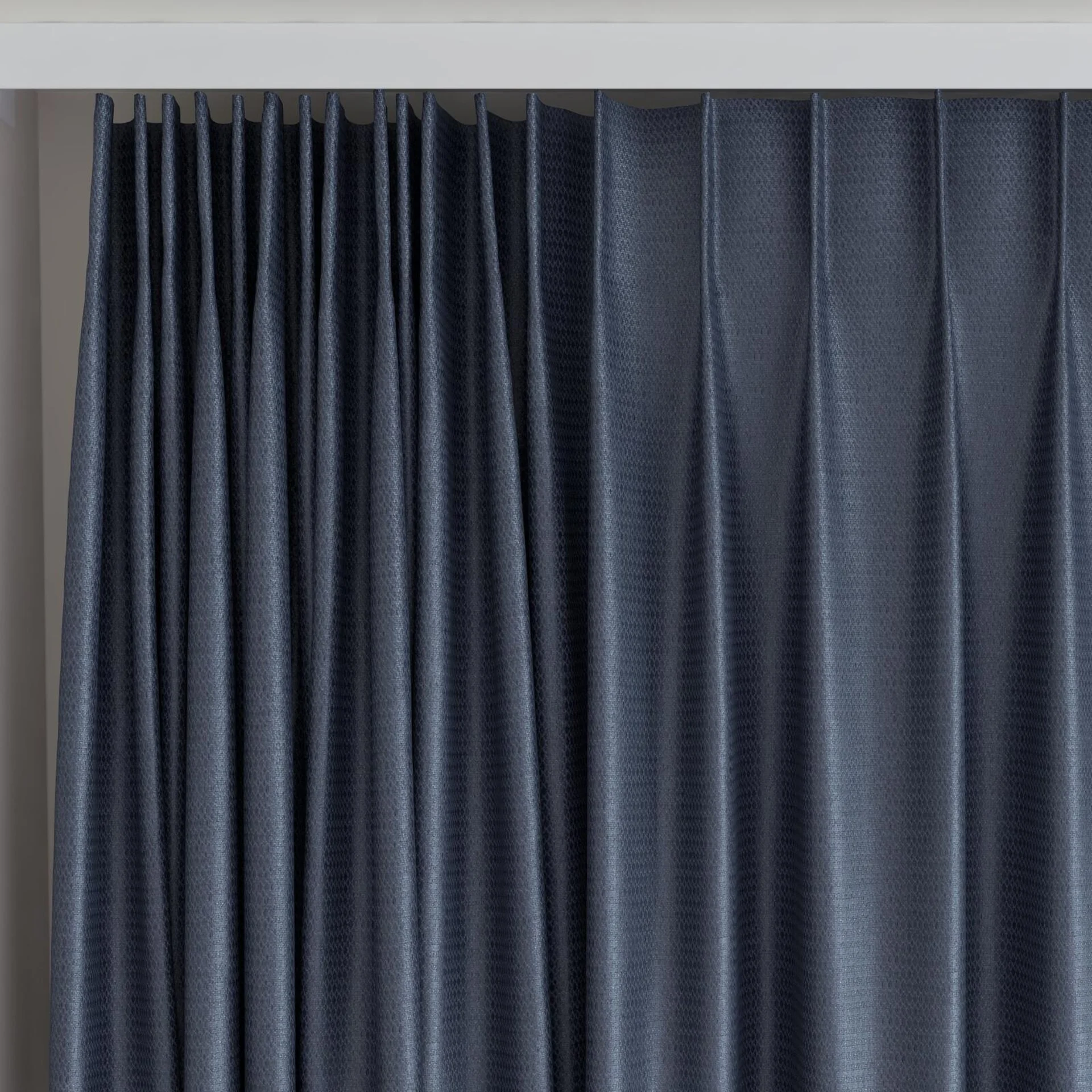 Top view of Kennedy II Blackout Midnight, on curtain rail