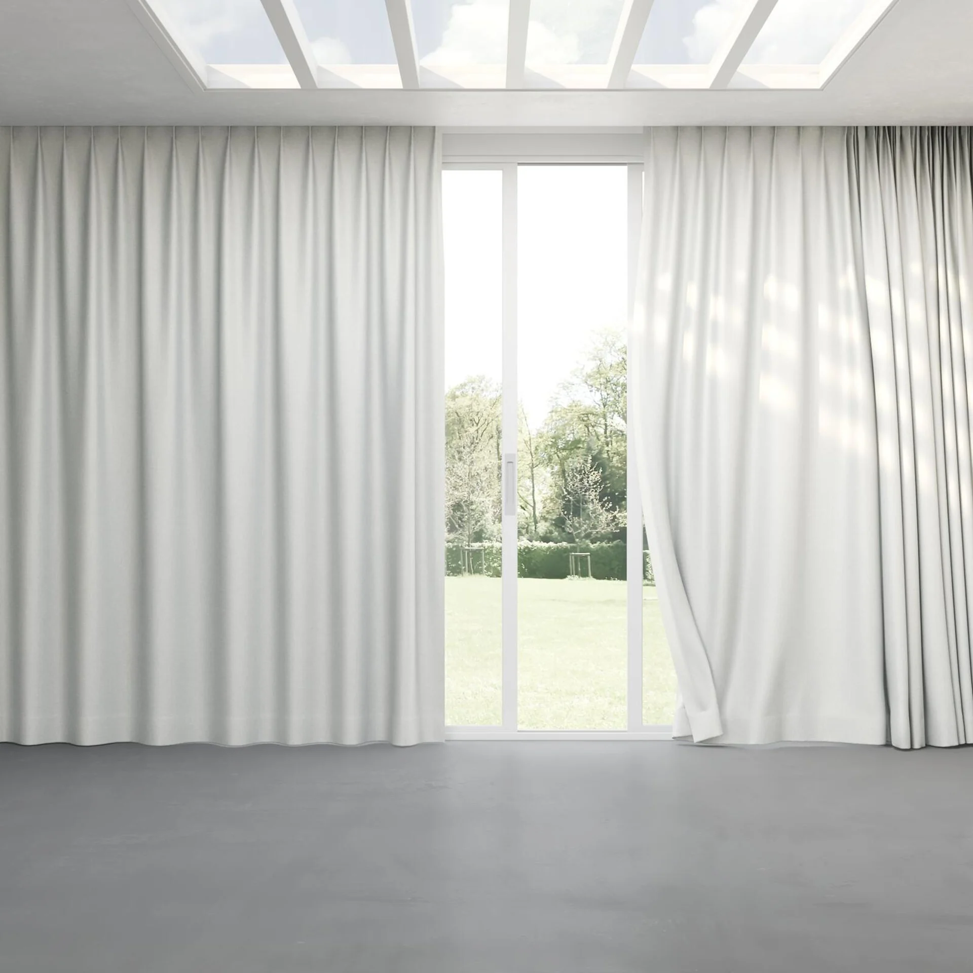Full view of Jupiter Pearl, pinch pleat