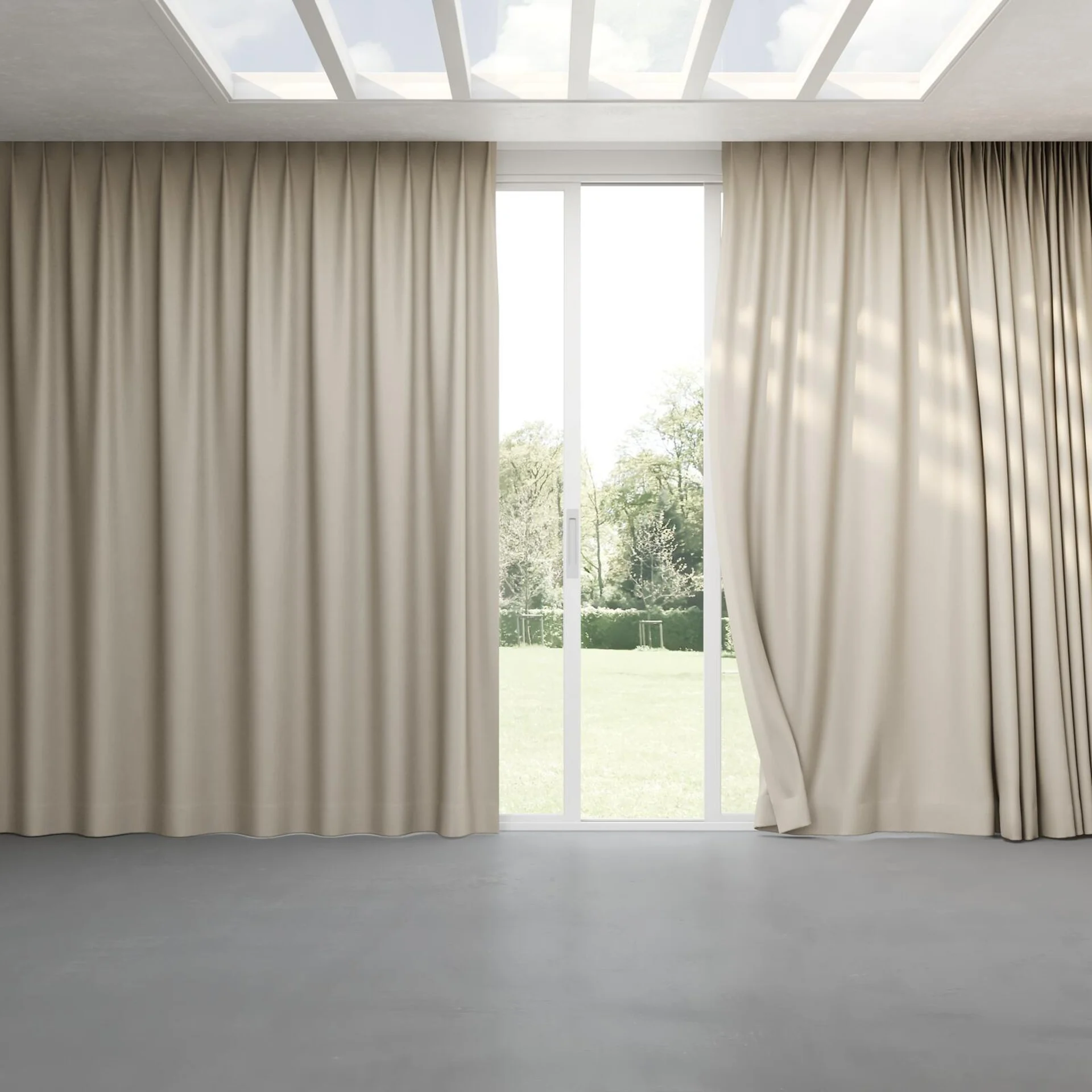 Full view of Kanvas Stucco, pinch pleat