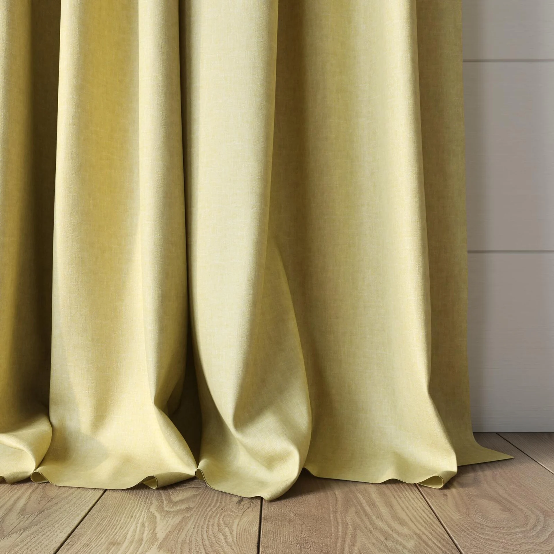 Bottom view of Hometown Sun, puddled, on curtain rod