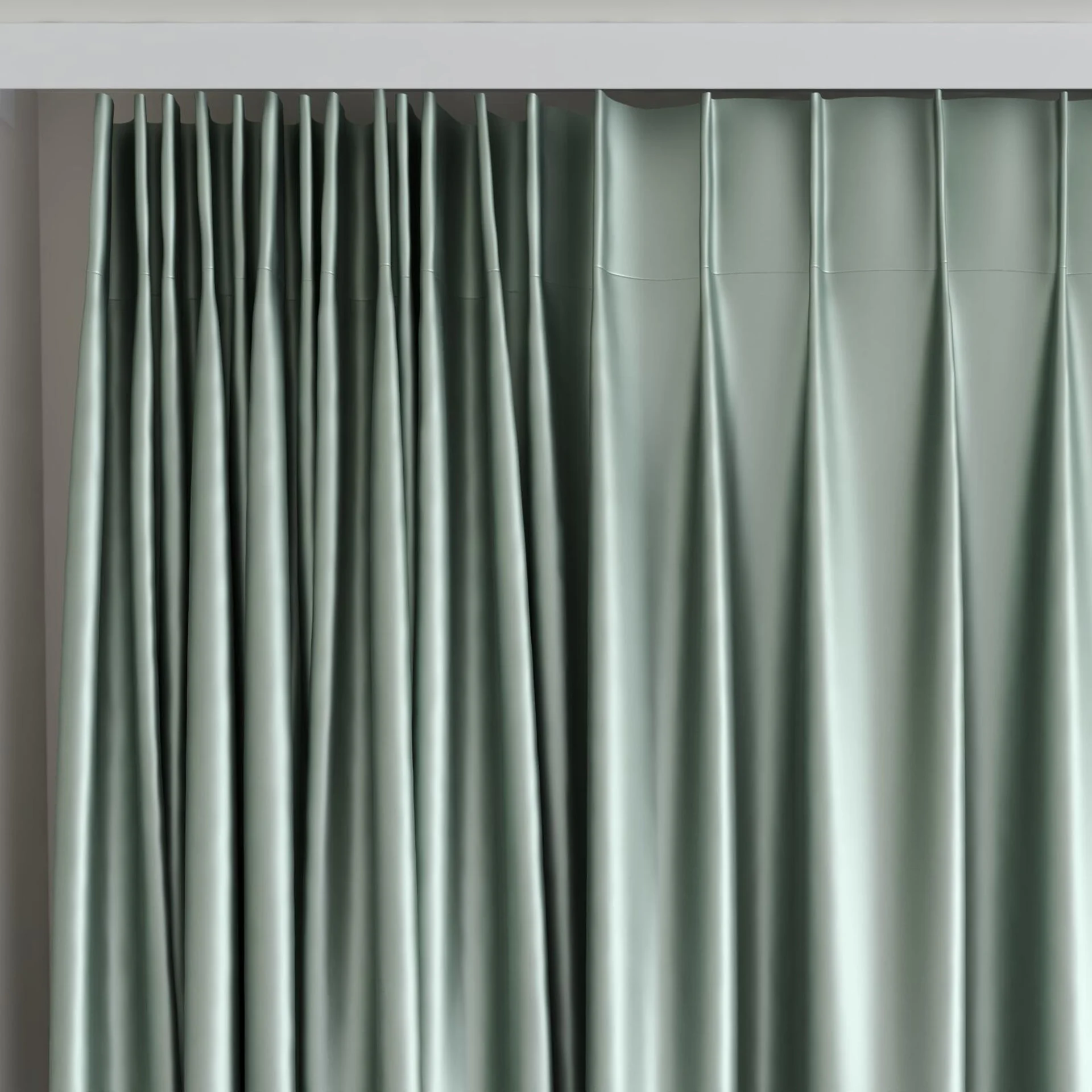 Top view of Moonbeam Celadon, on curtain rail