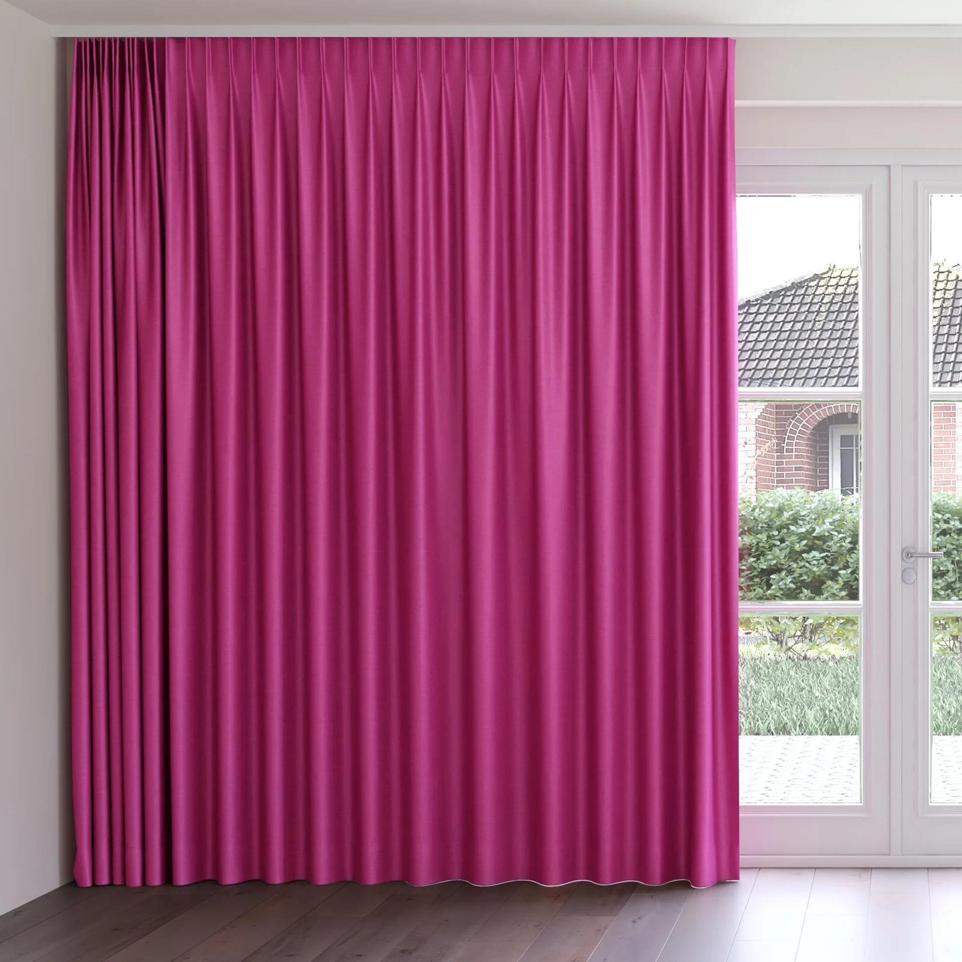 Front view of Provence Magenta, on curtain rail
