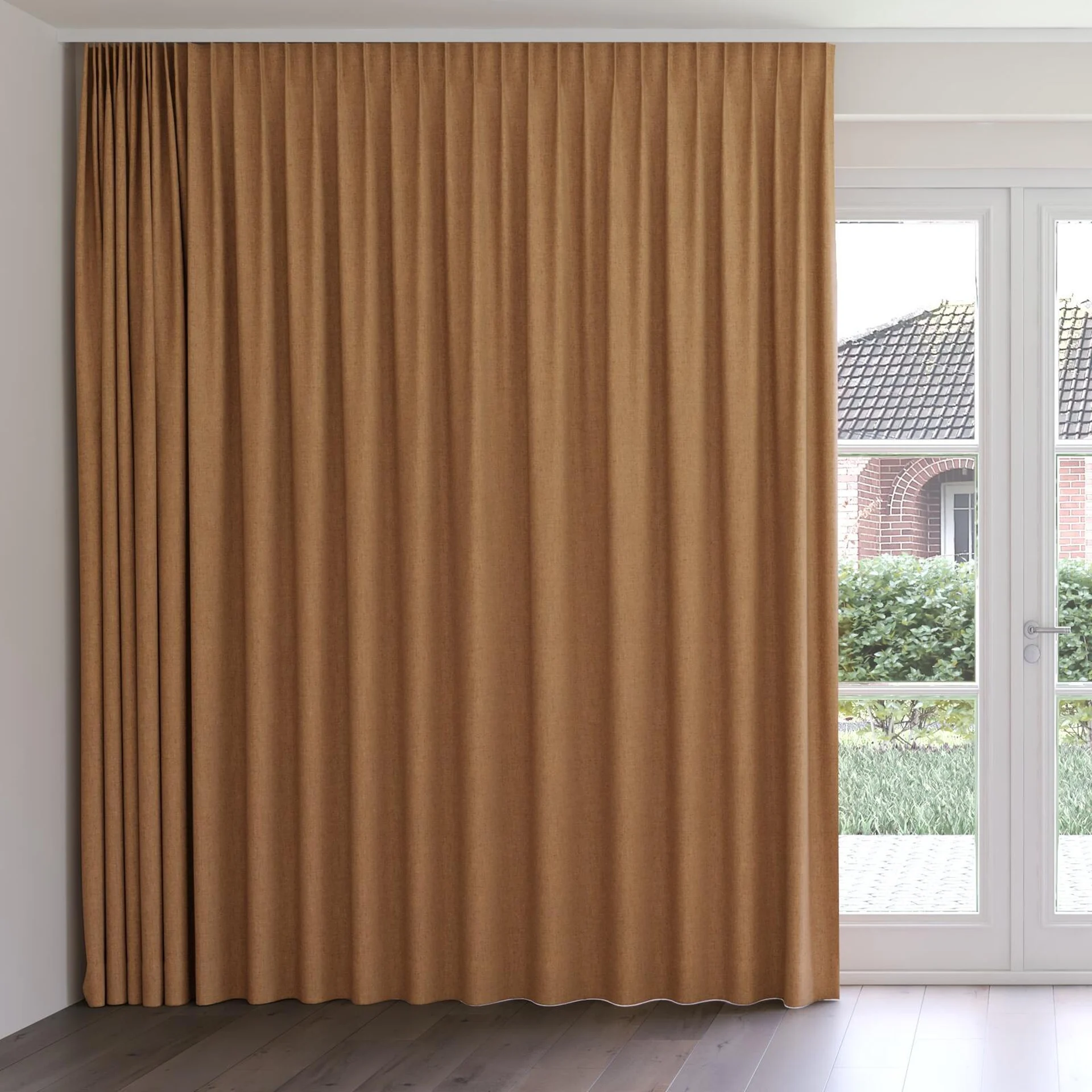 Front view of Dryland Rustic, on curtain rail