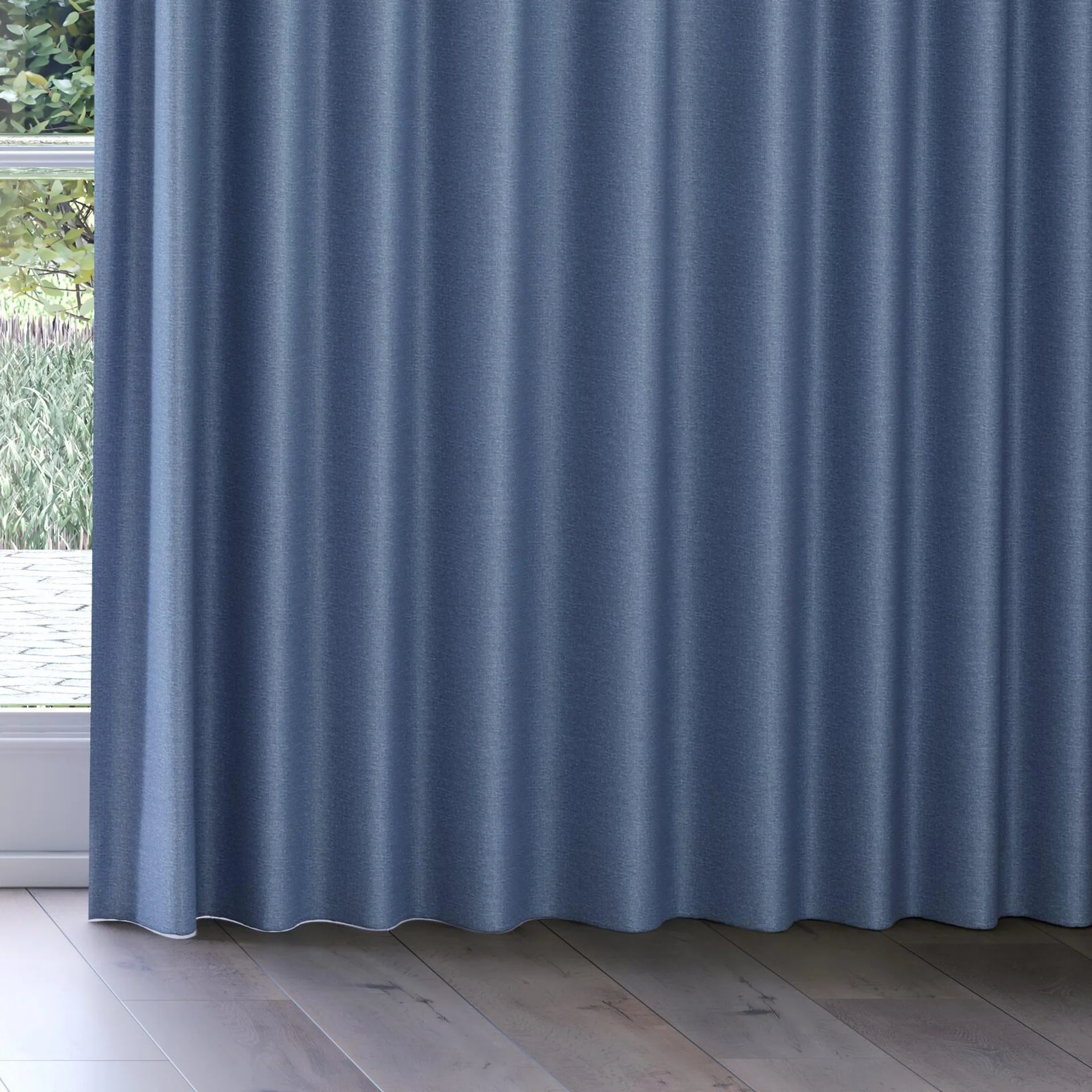 Bottom view of Jupiter Denim, on curtain rail
