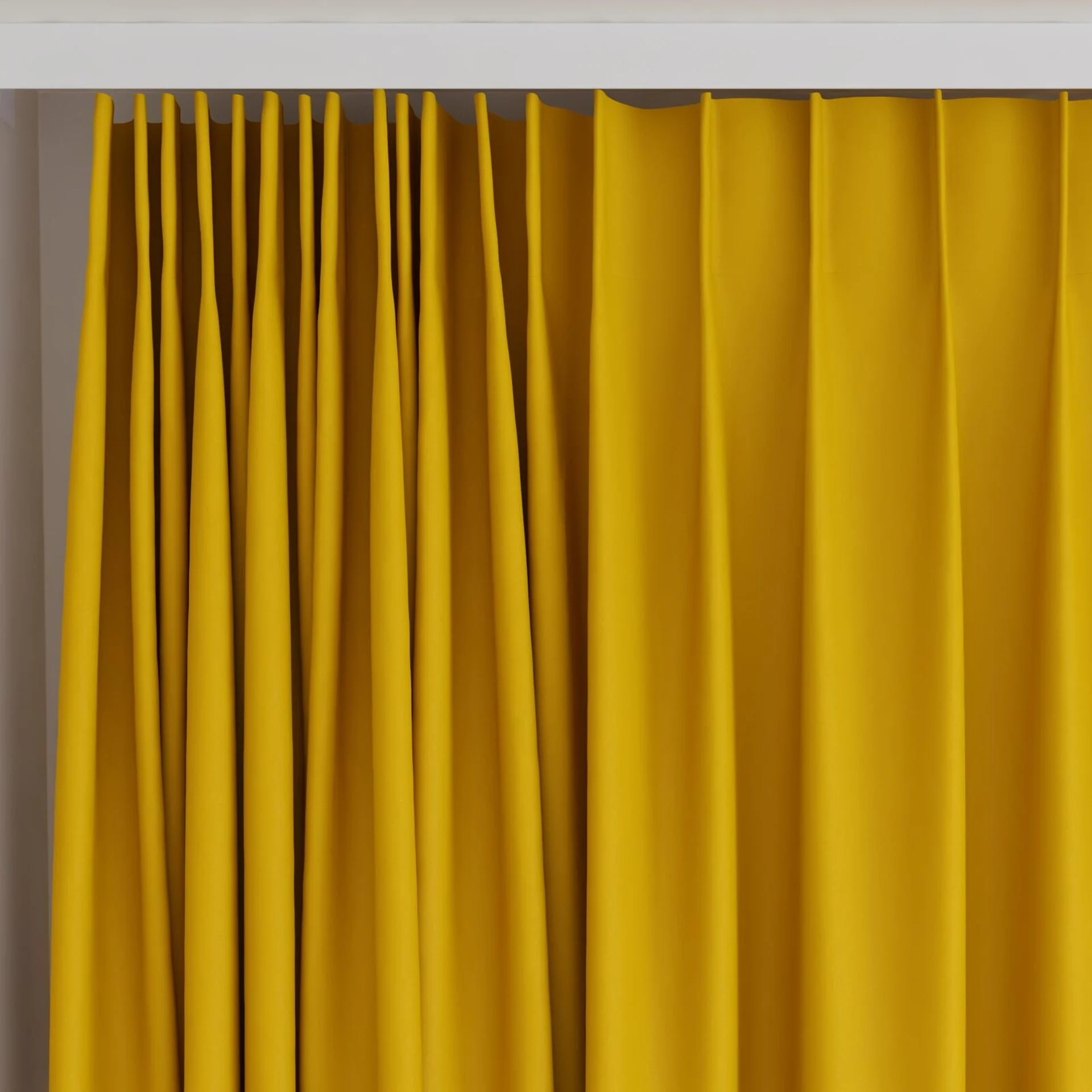 Top view of Vela Mustard, on curtain rail