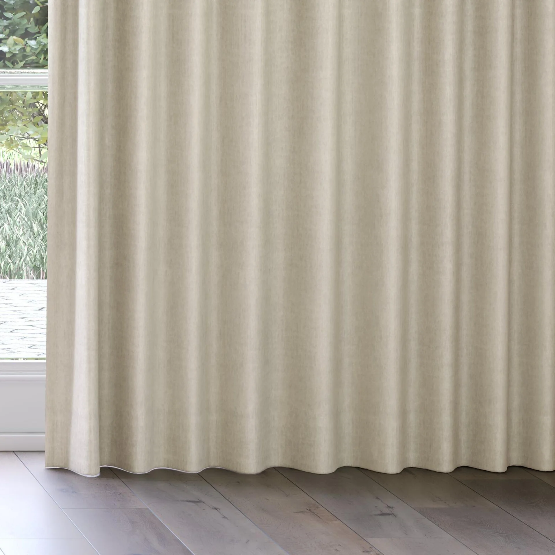 Bottom view of Monterey Angora, on curtain rail