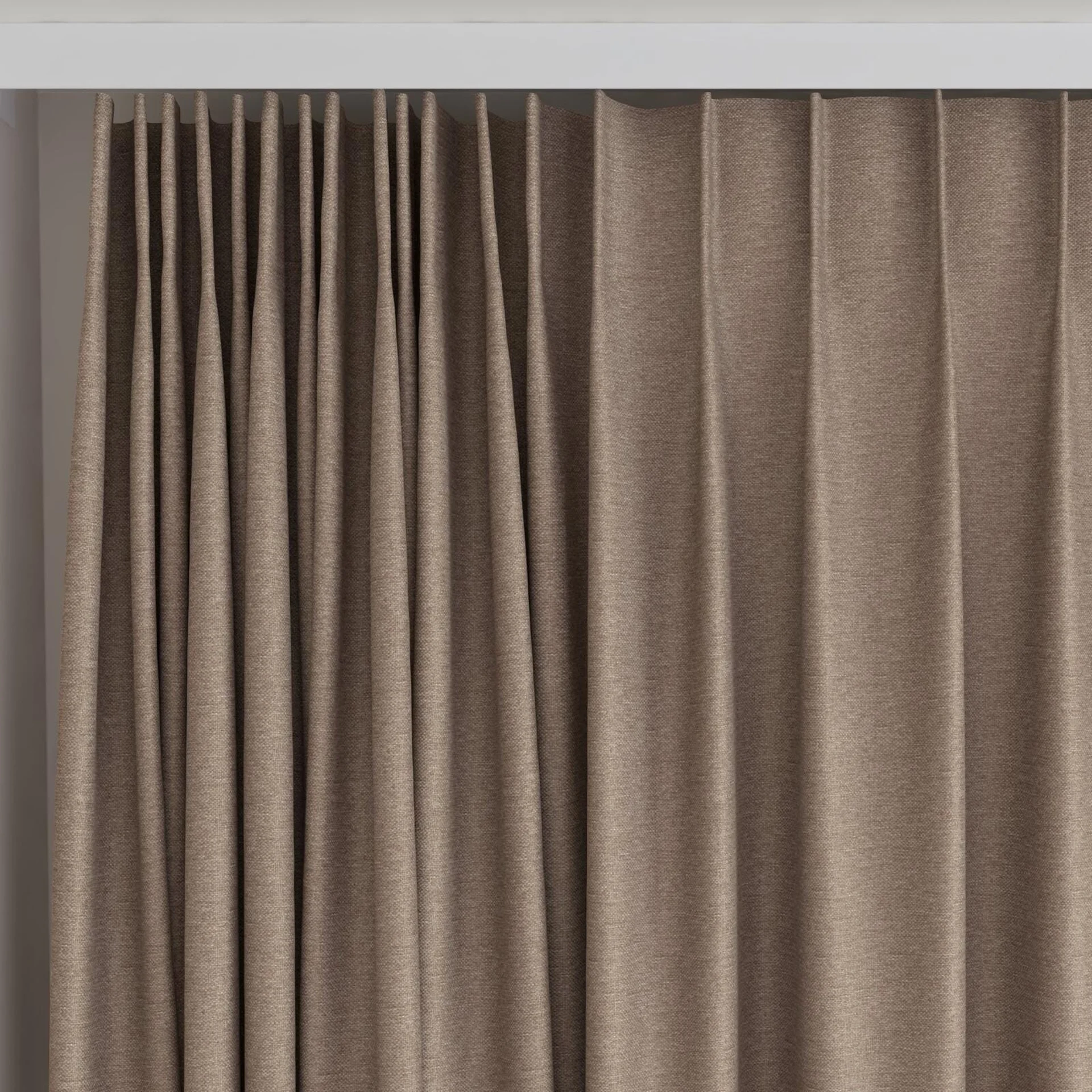 Top view of Duede Almond, on curtain rail