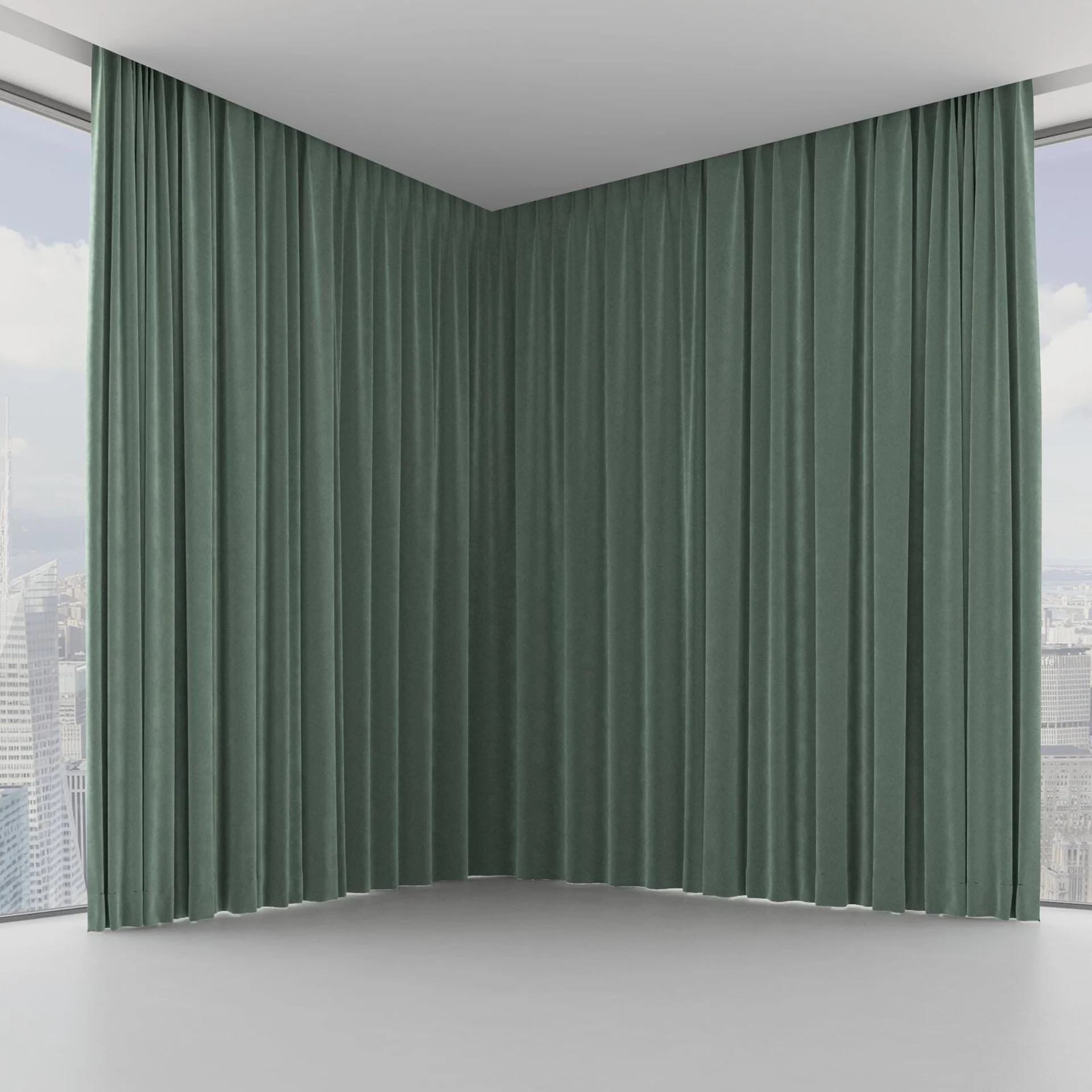 Front view of Vienna Teal, on hidden rail