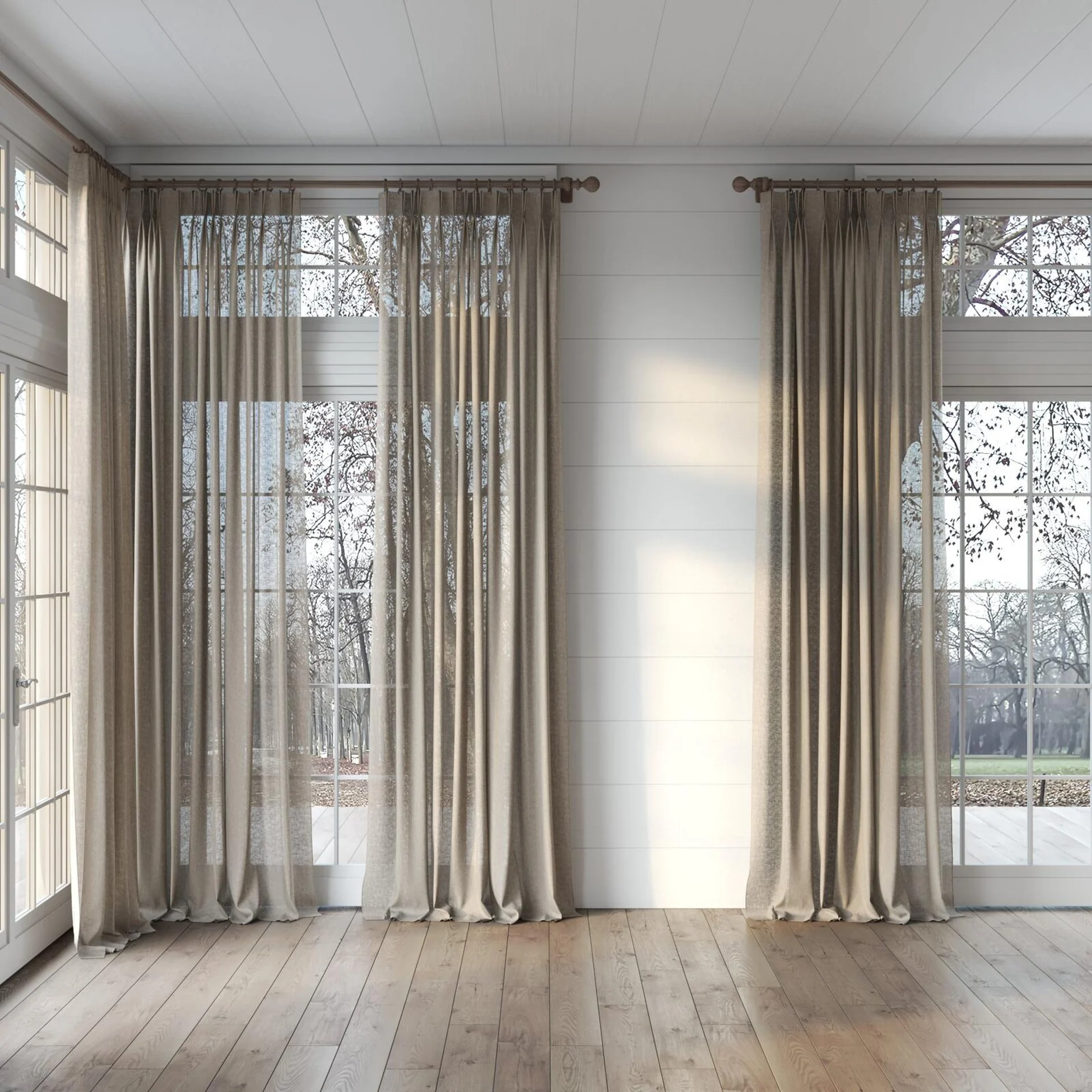 Full view of Shoji Silt, puddled, on curtain rod