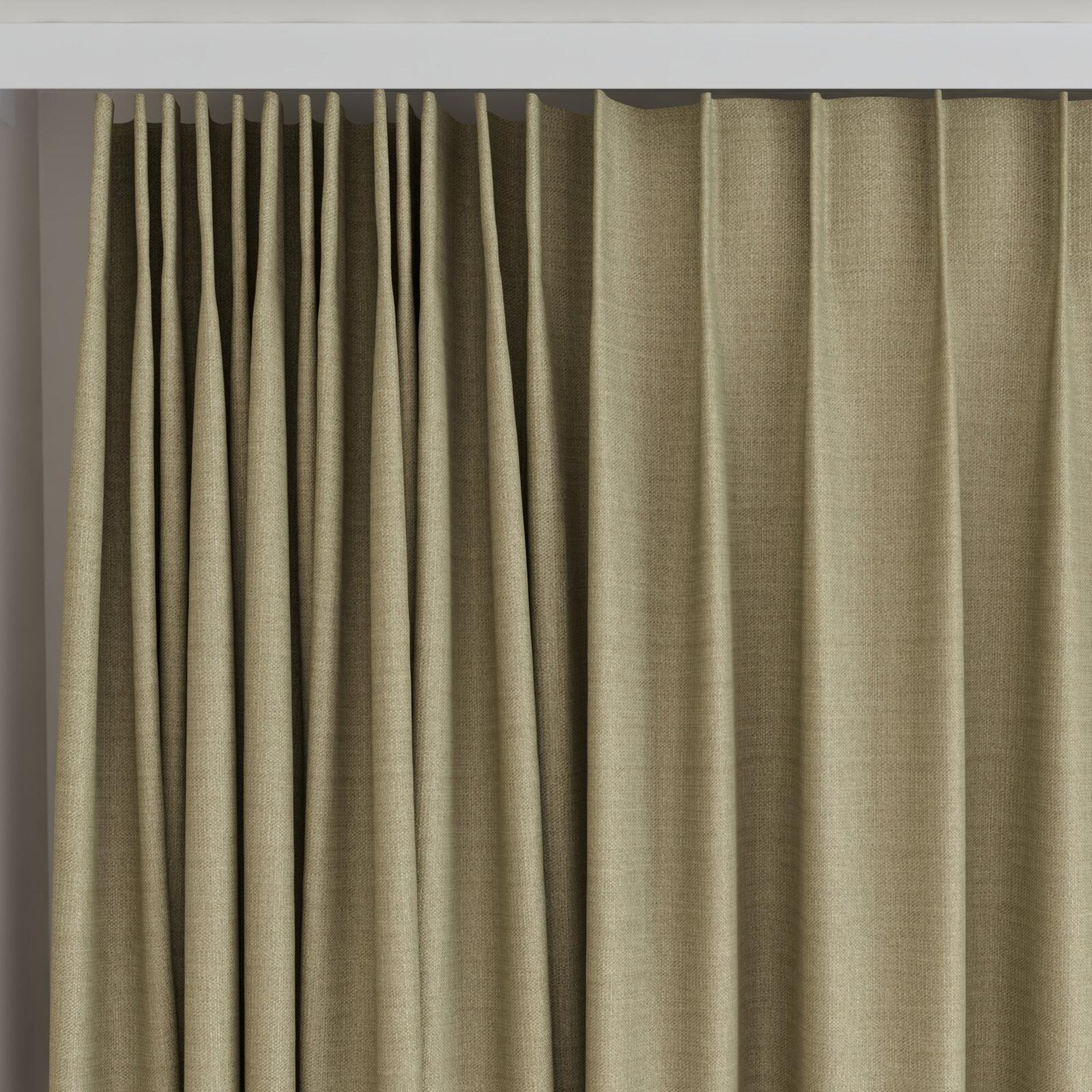 Top view of Linex Taupe, on curtain rail