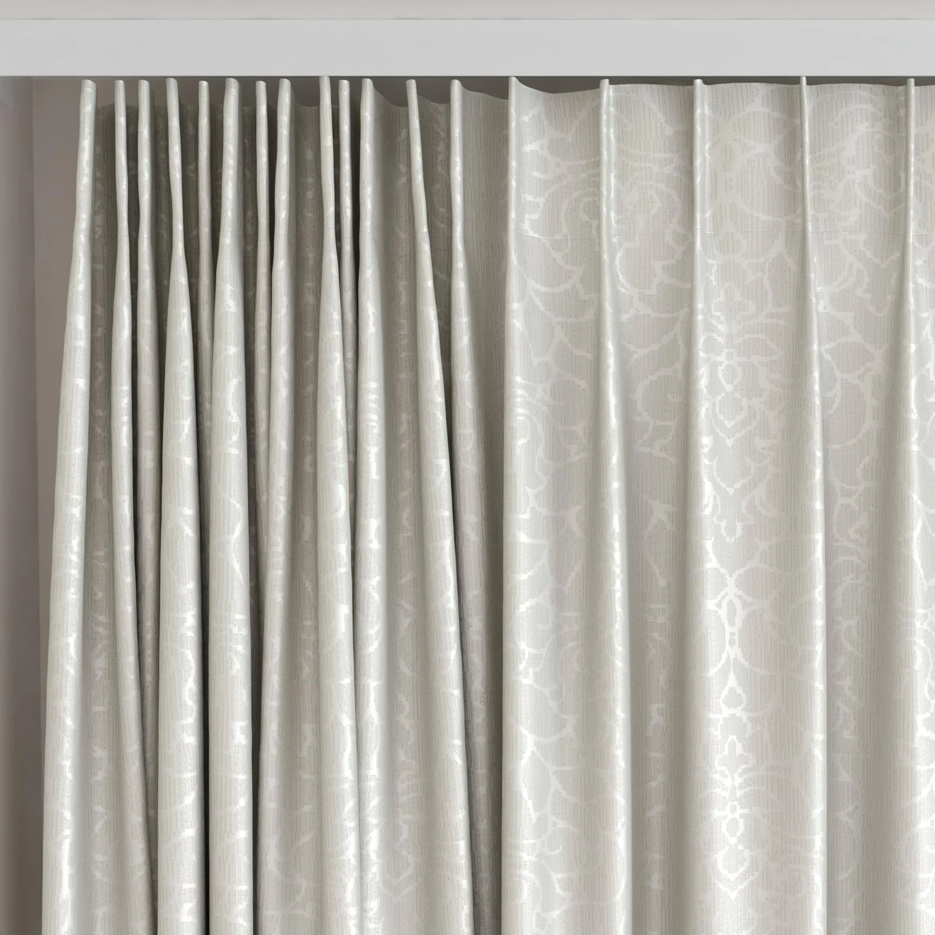 Top view of Opal Ivory, on curtain rail