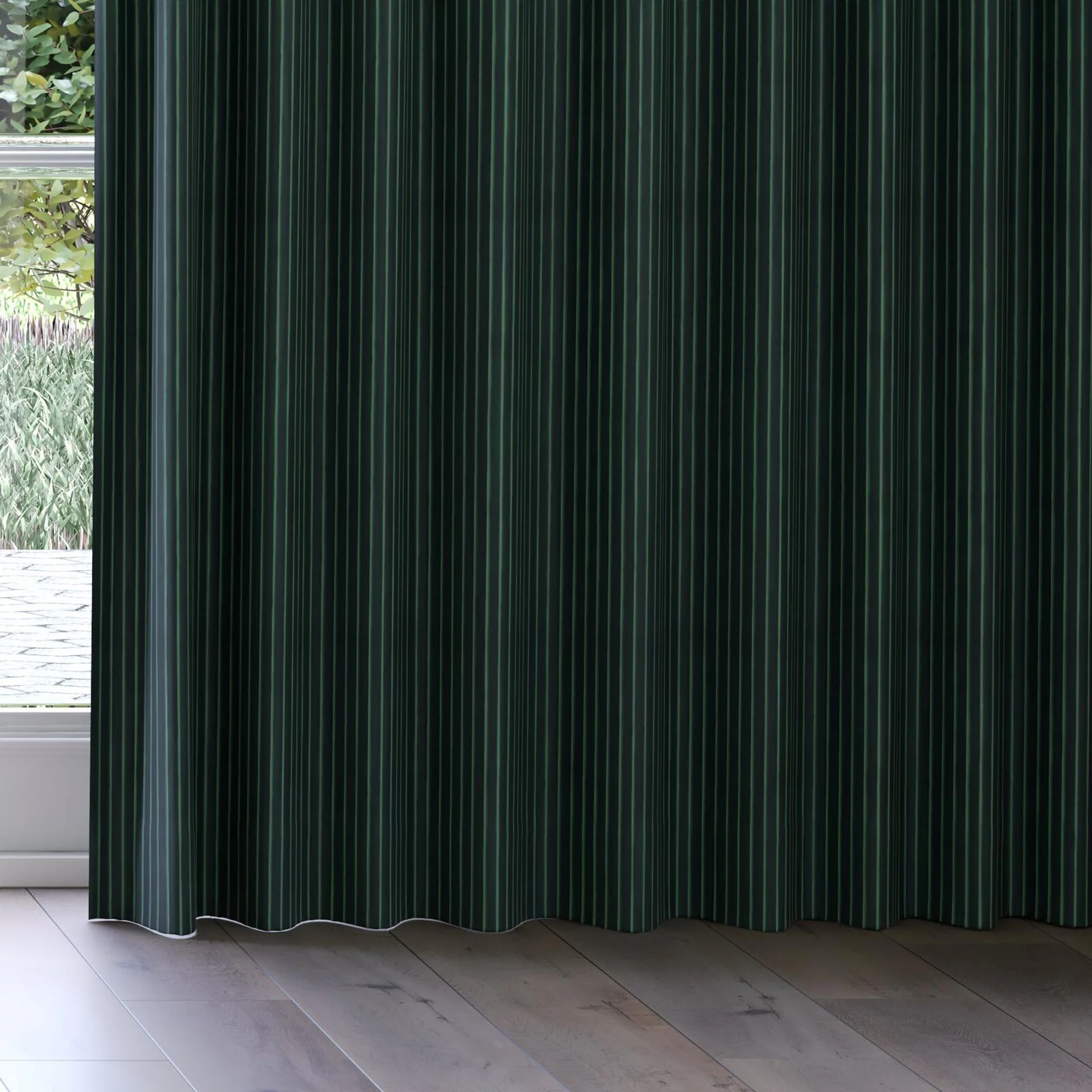 Bottom view of Cordial Jade, on curtain rail