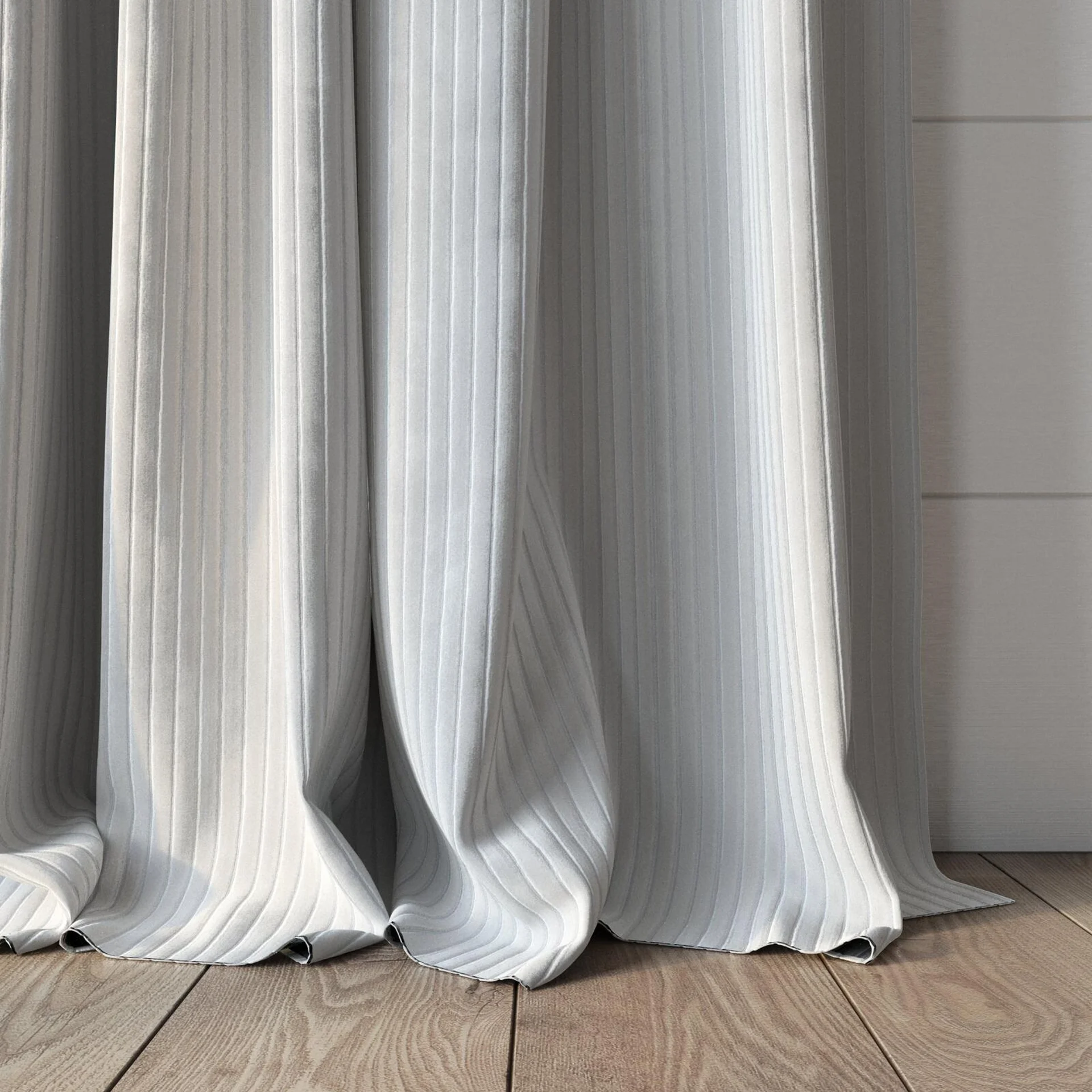 Bottom view of Embrace Marshmallow, puddled, on curtain rod