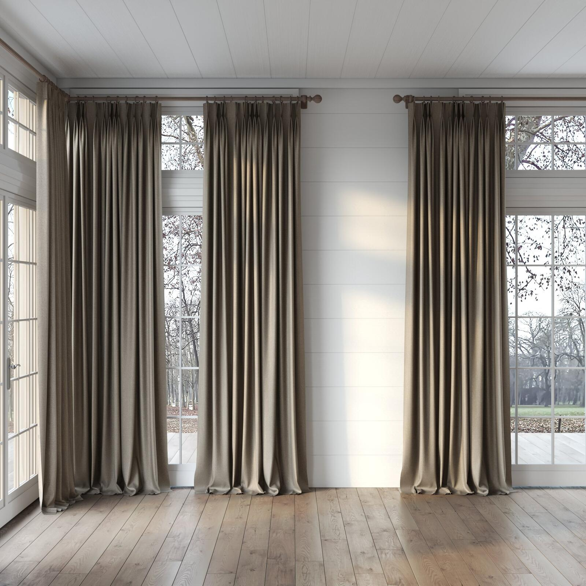 Full view of Tonga Funghi, puddled, on curtain rod