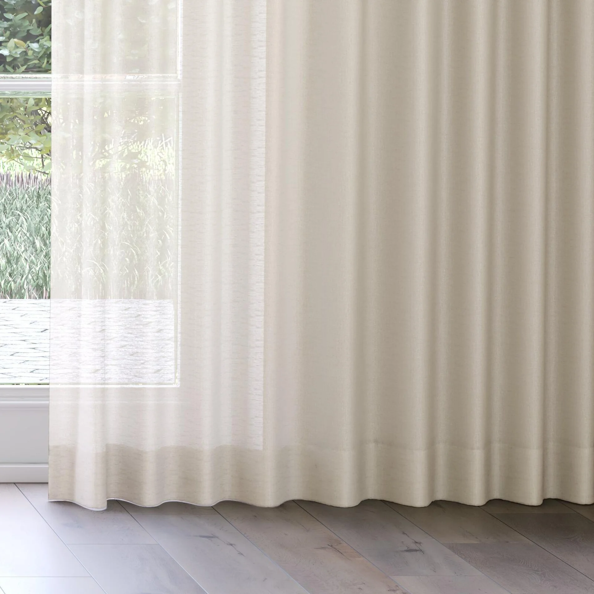 Bottom view of Kyoto Linen, on curtain rail