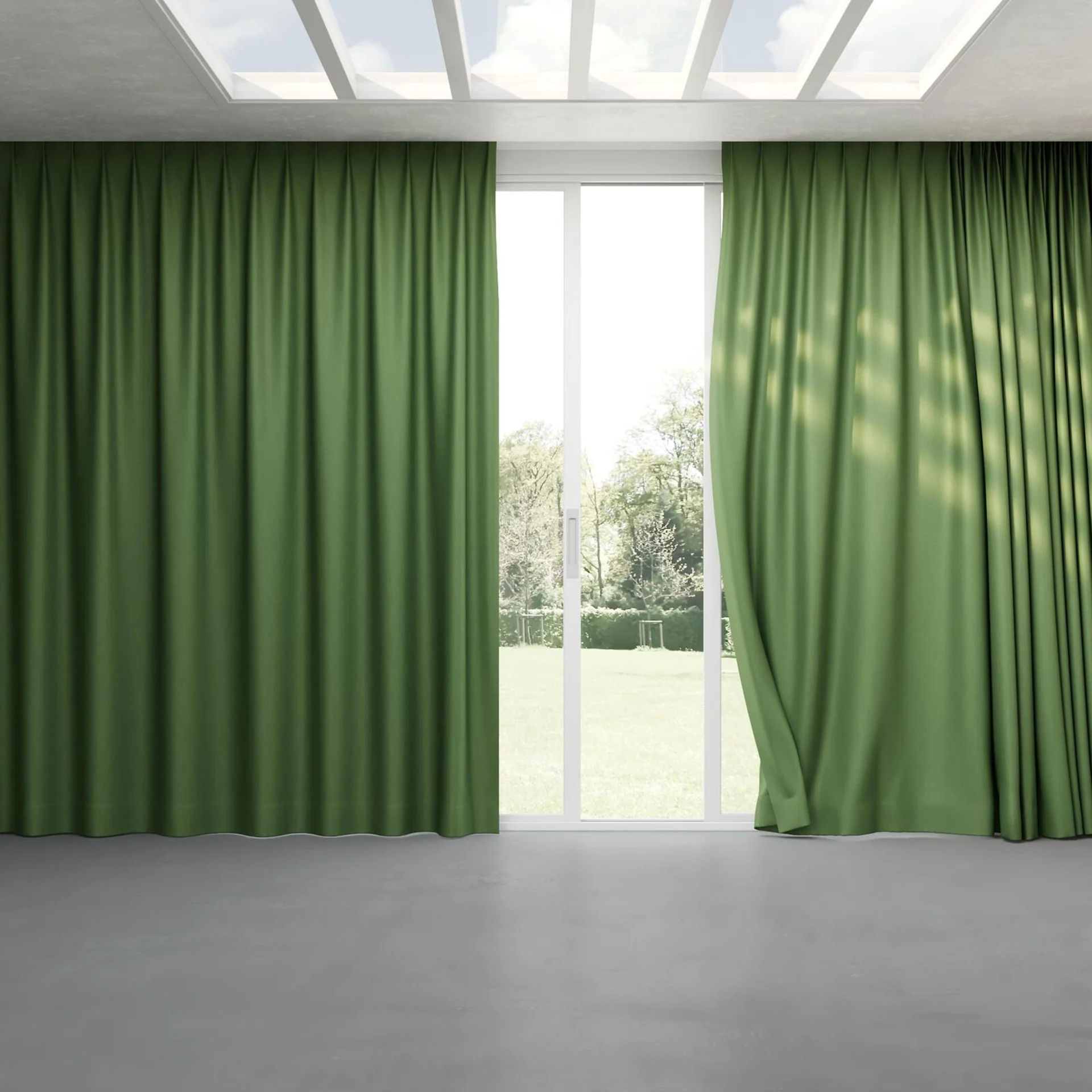 Full view of Kidglove Moss, pinch pleat
