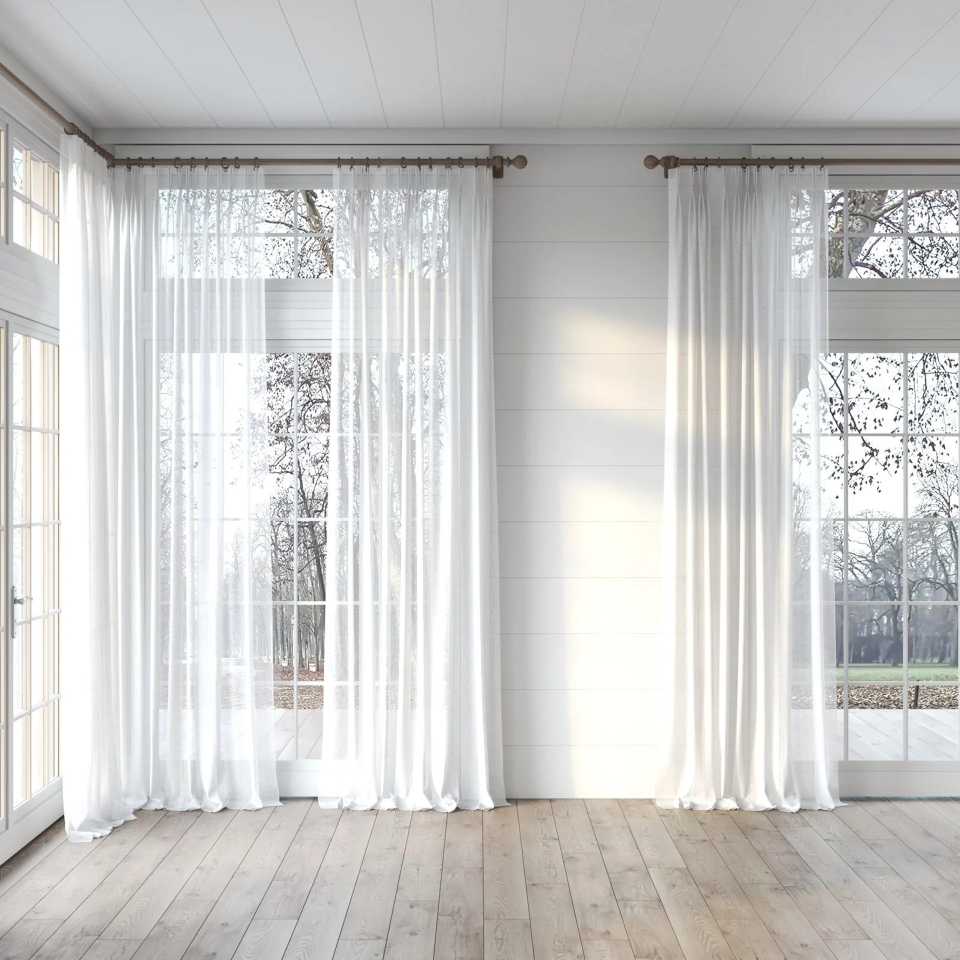 Full view of Proust Sand, puddled, on curtain rod