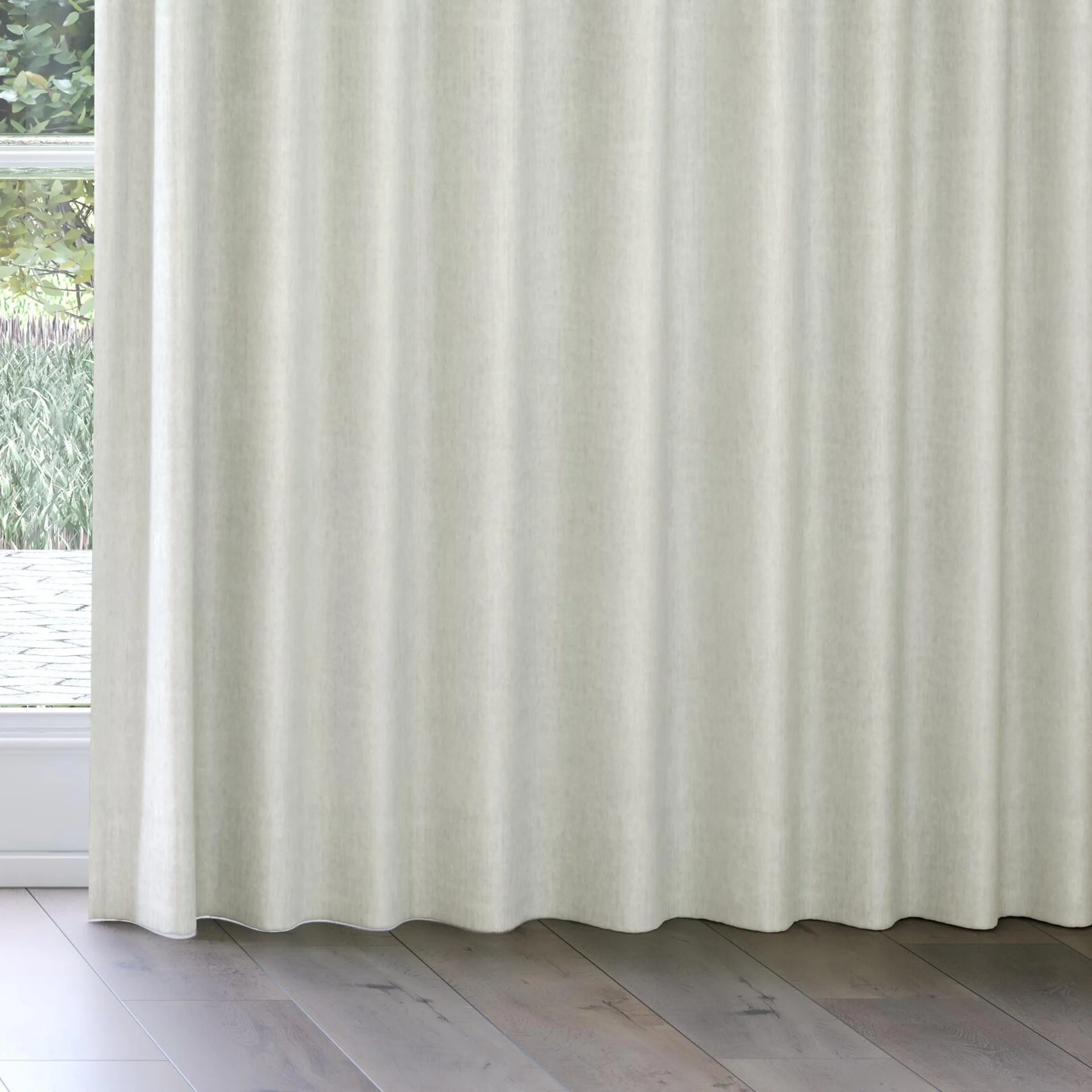 Bottom view of Monterey Fog, on curtain rail