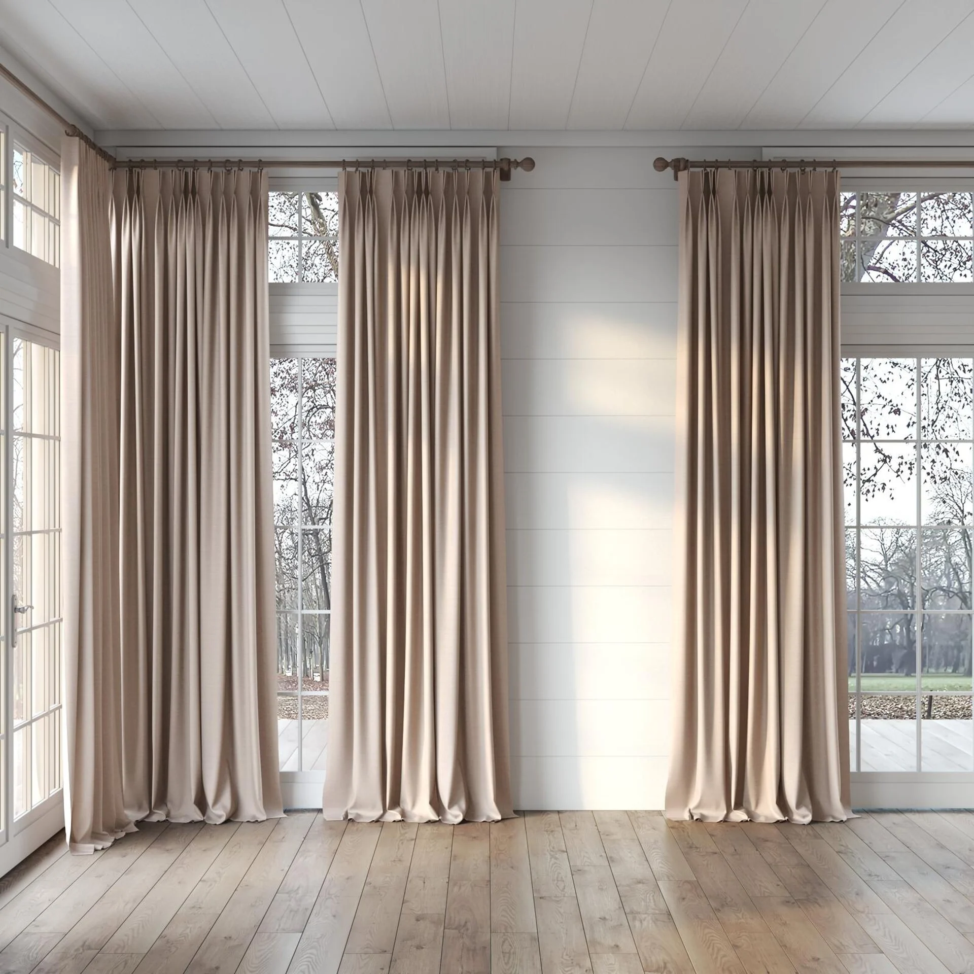 Full view of Linex Cameo, puddled, on curtain rod