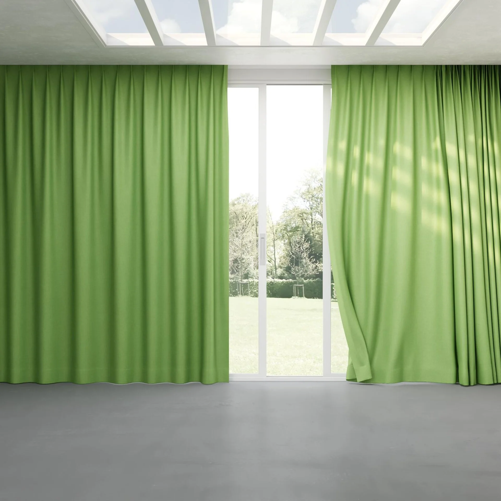 Full view of Cushy Apple, pinch pleat