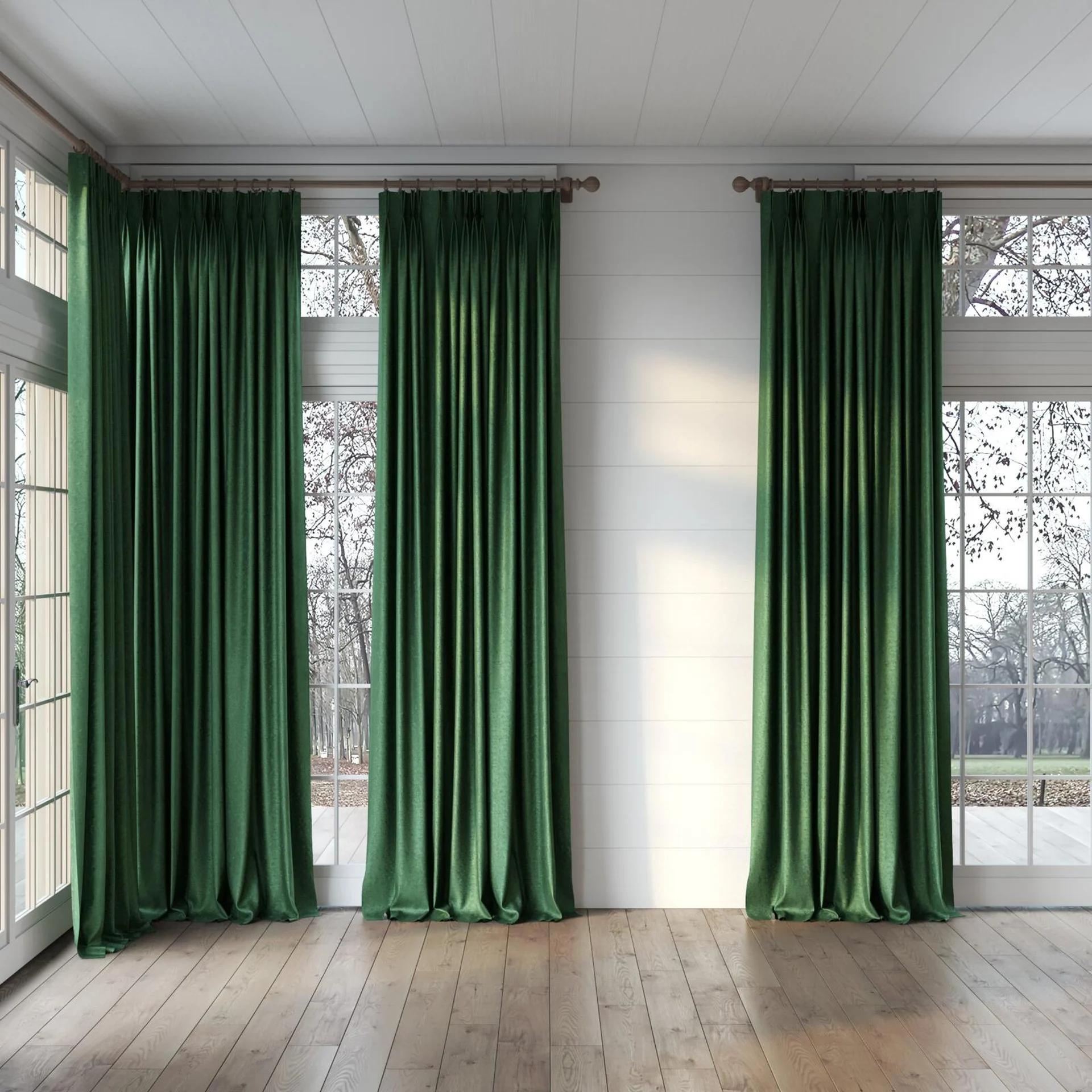 Full view of Hug Pine, puddled, on curtain rod