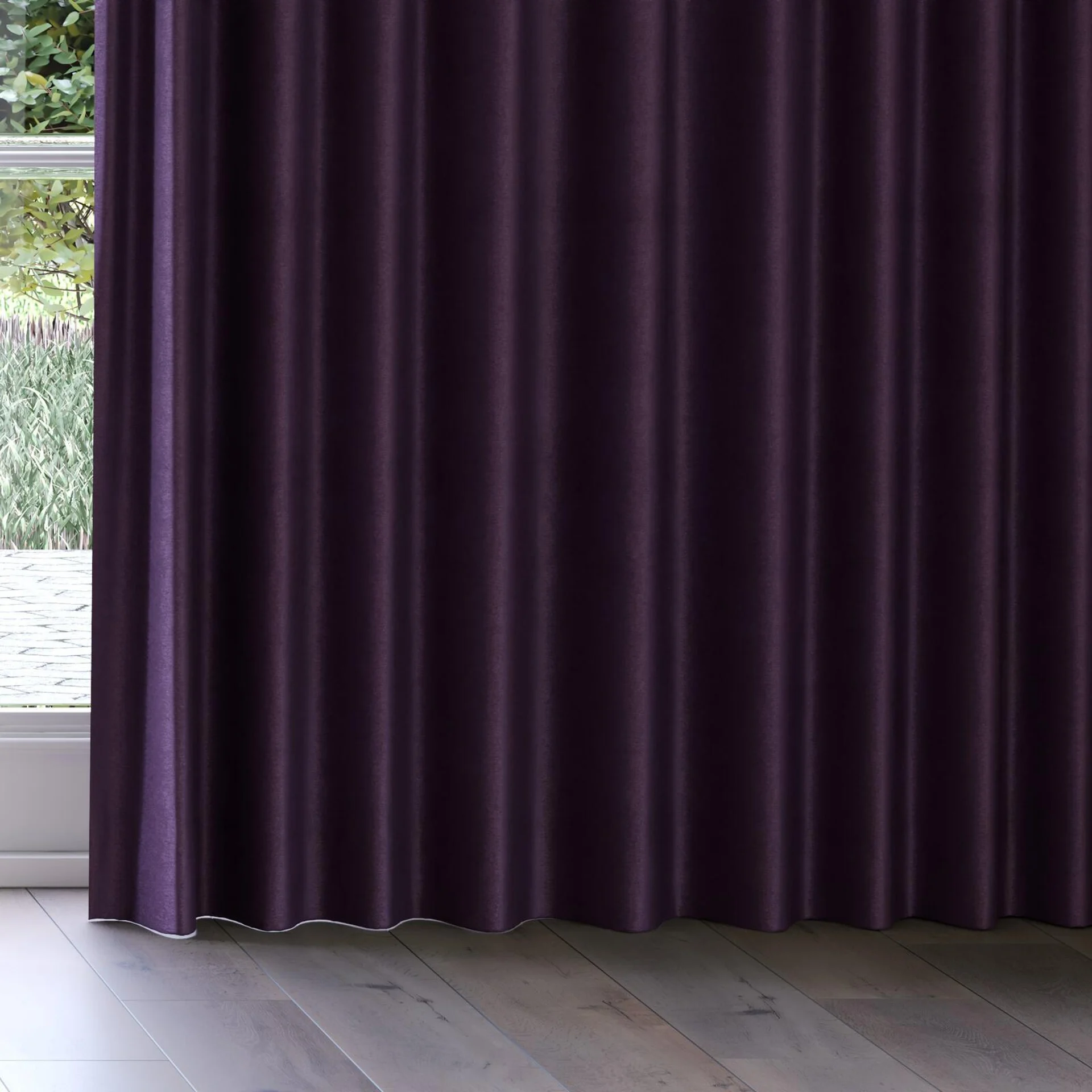 Bottom view of Baron Plum, on curtain rail