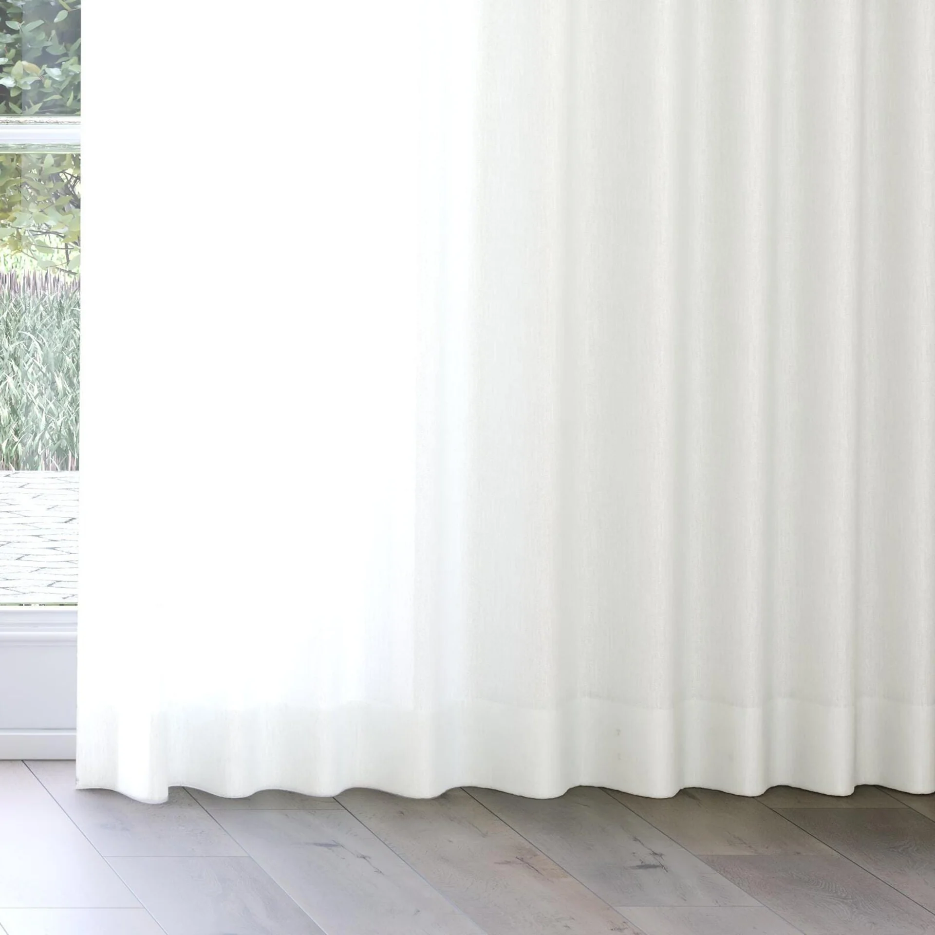 Bottom view of Axis FR Linen, on curtain rail