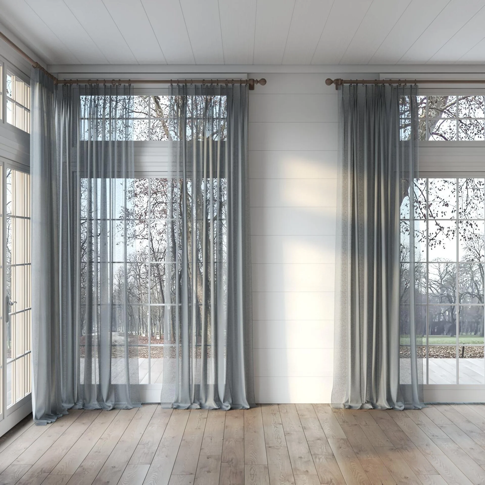 Full view of Kanso Stonewash Slate, puddled, on curtain rod