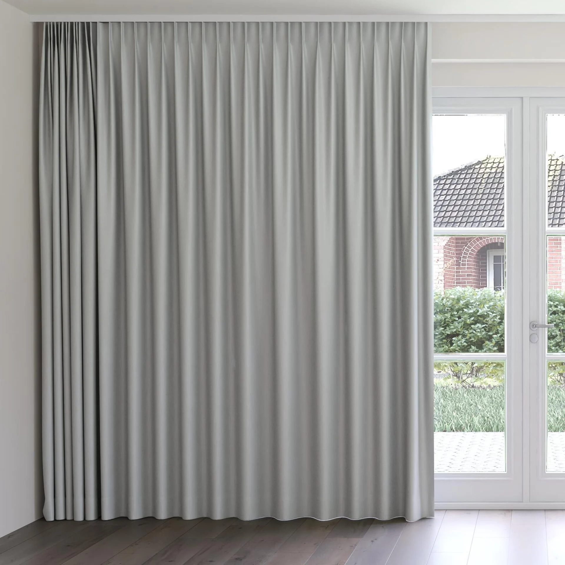 Front view of Infinite Silver, on curtain rail