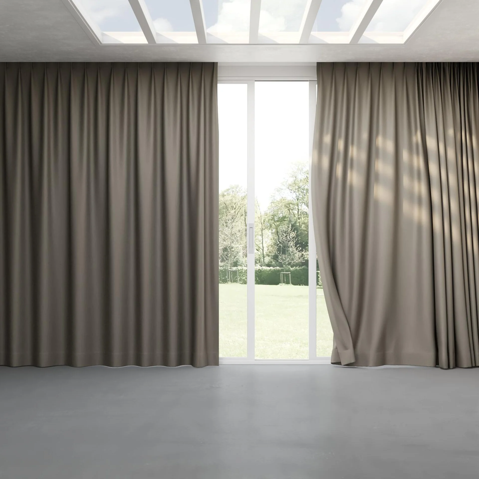 Full view of Eternal Slate, pinch pleat