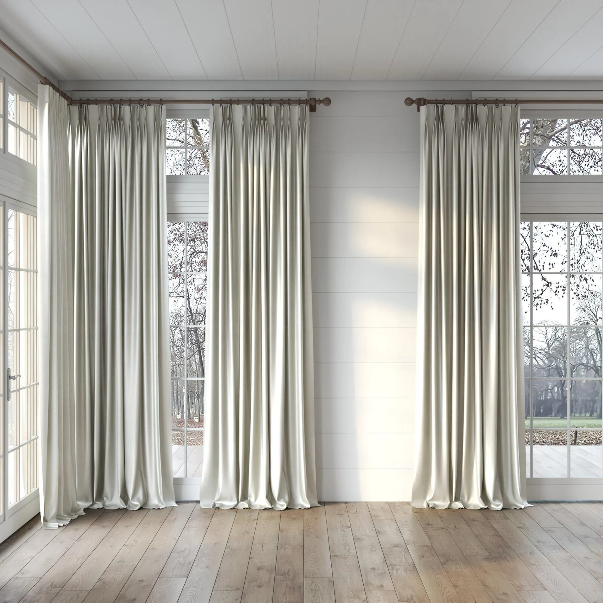 Full view of Glacial Sesame, puddled, on curtain rod