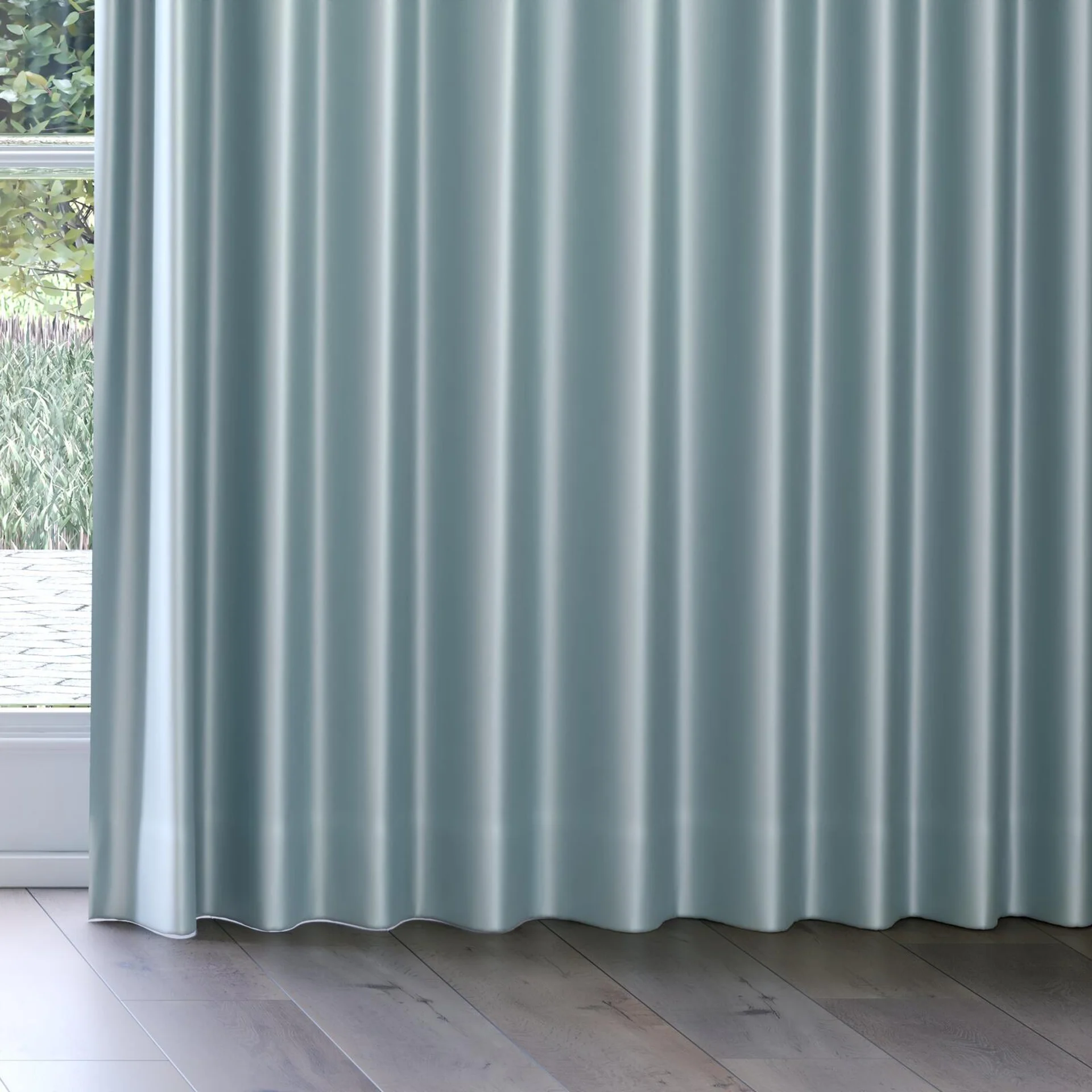 Bottom view of Moonbeam Mist, on curtain rail