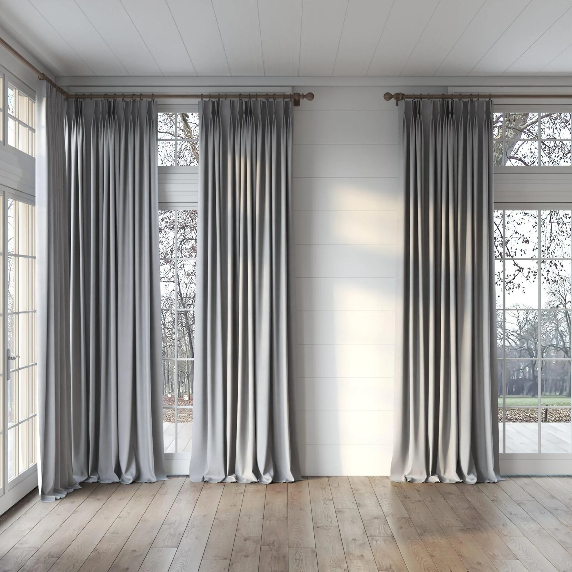 Full view of Lech Shadow, puddled, on curtain rod