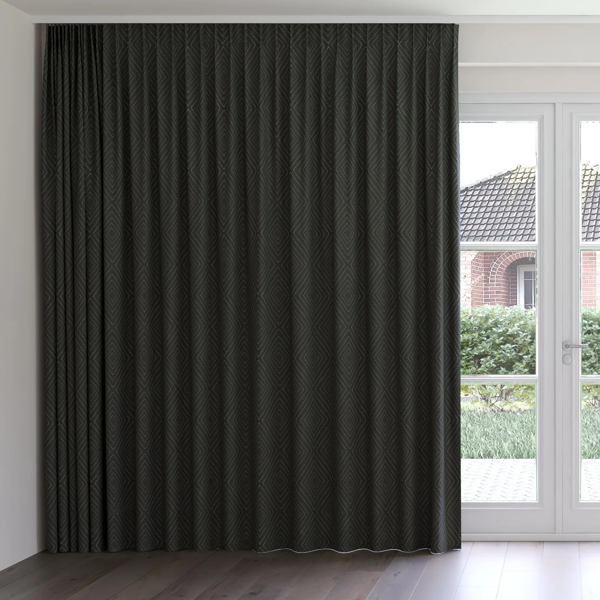 Front view of Intuition Carbon, on curtain rail