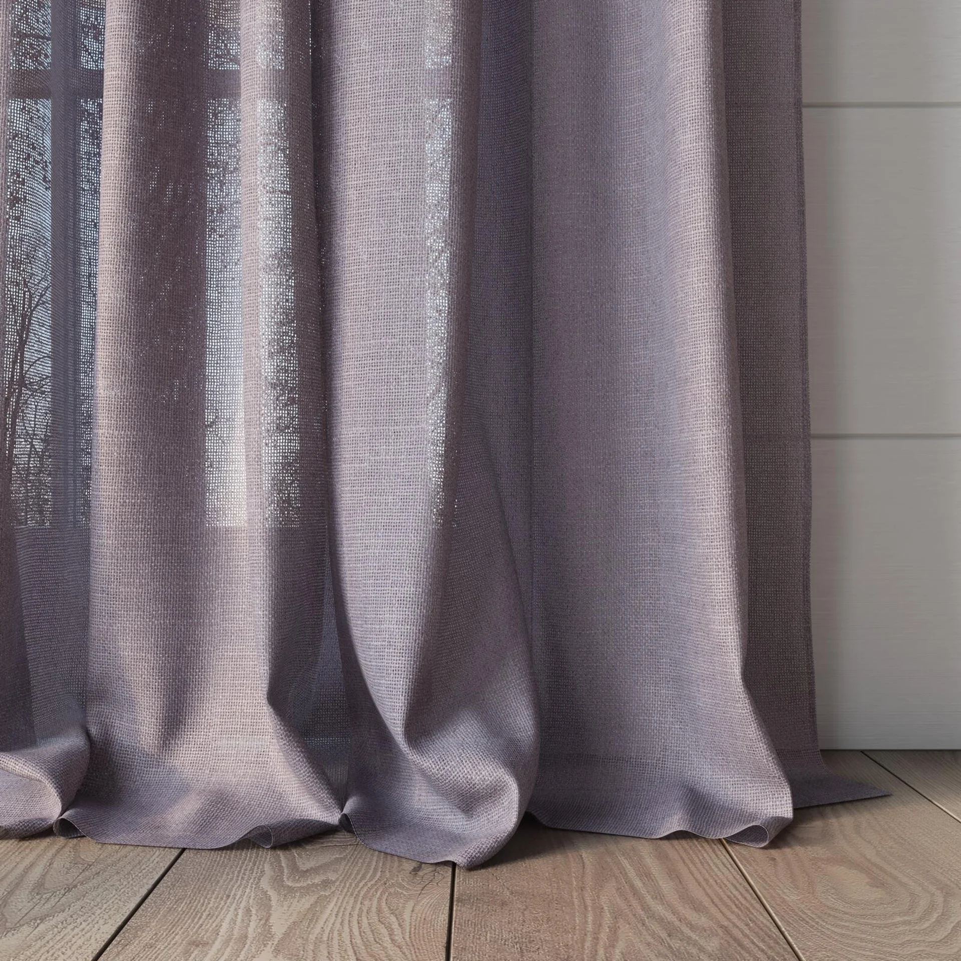 Bottom view of Focus Parma, puddled, on curtain rod
