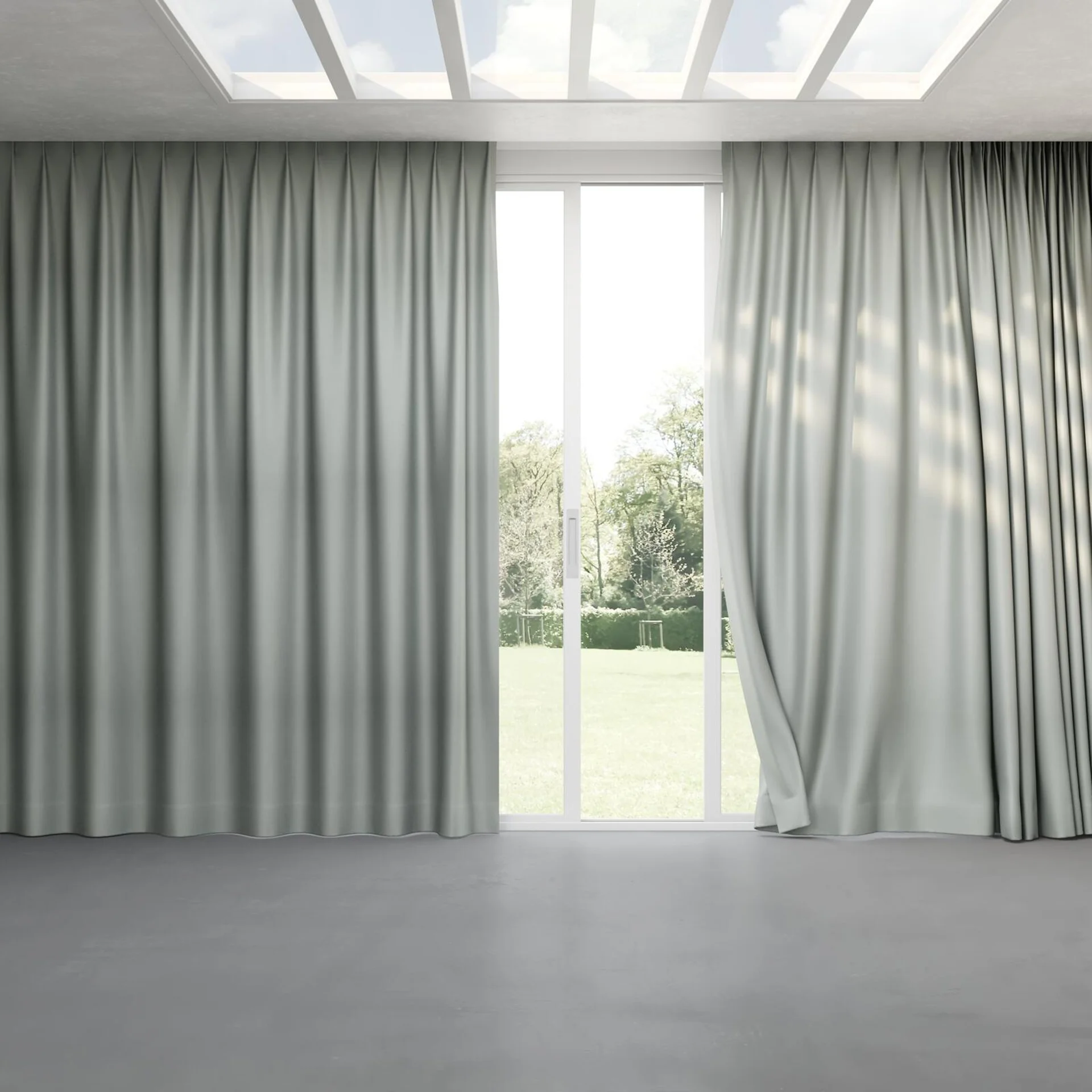 Full view of Fresh Aluminium, pinch pleat
