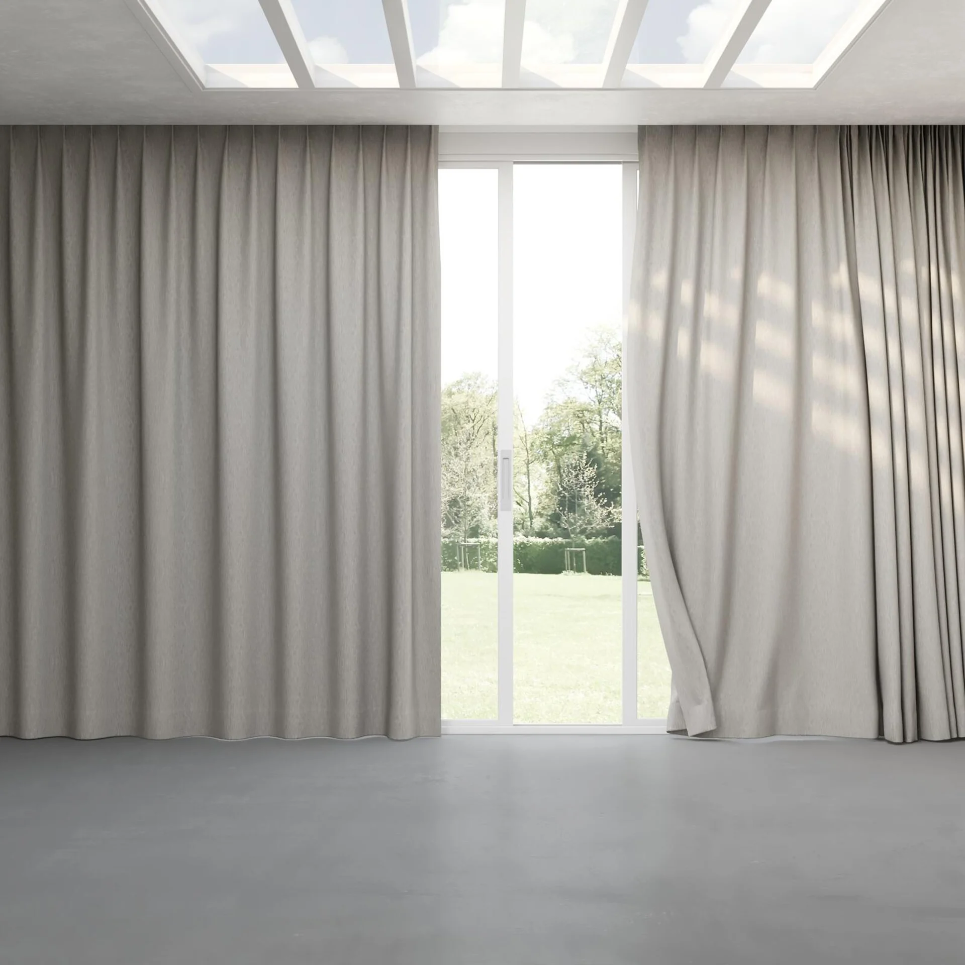 Full view of Tuxedo Mist, pinch pleat