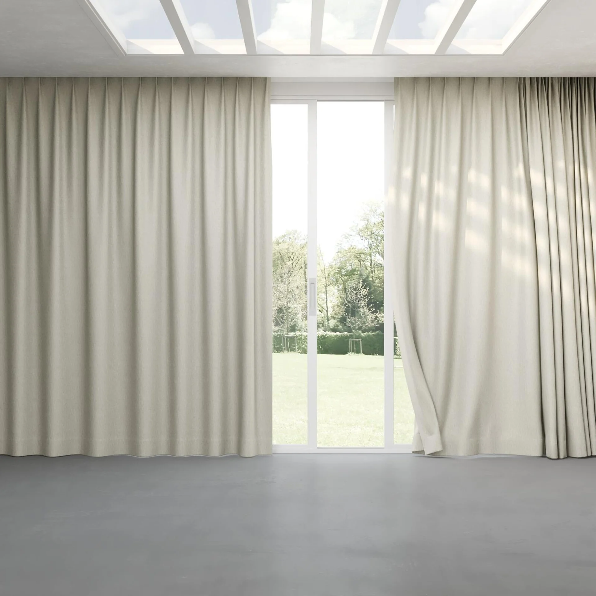 Full view of Retreat Blackout Driftwood, pinch pleat