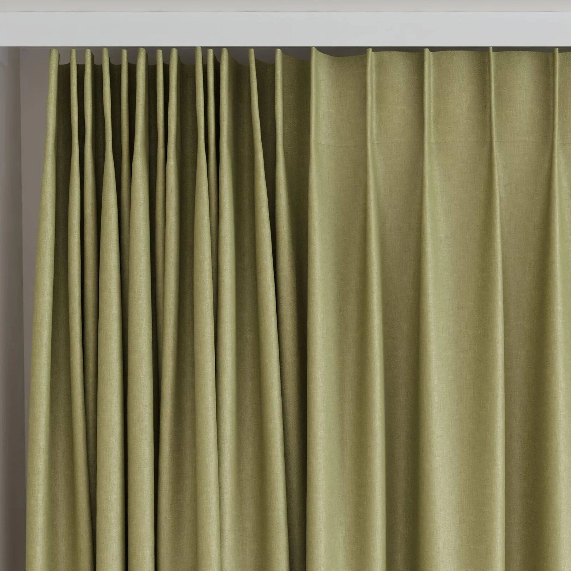 Top view of Naturama Moss, on curtain rail