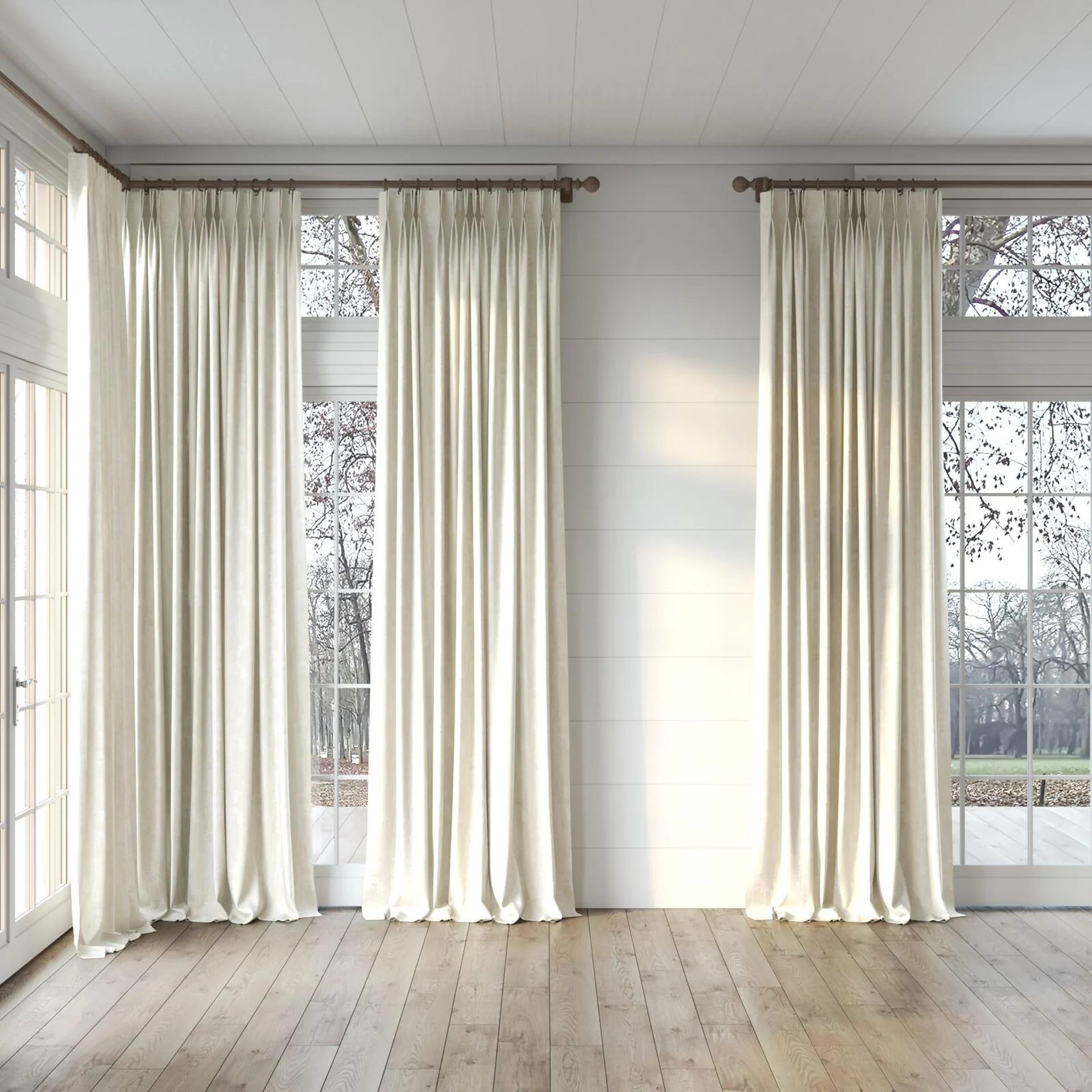 Full view of Innovation Nougat, puddled, on curtain rod