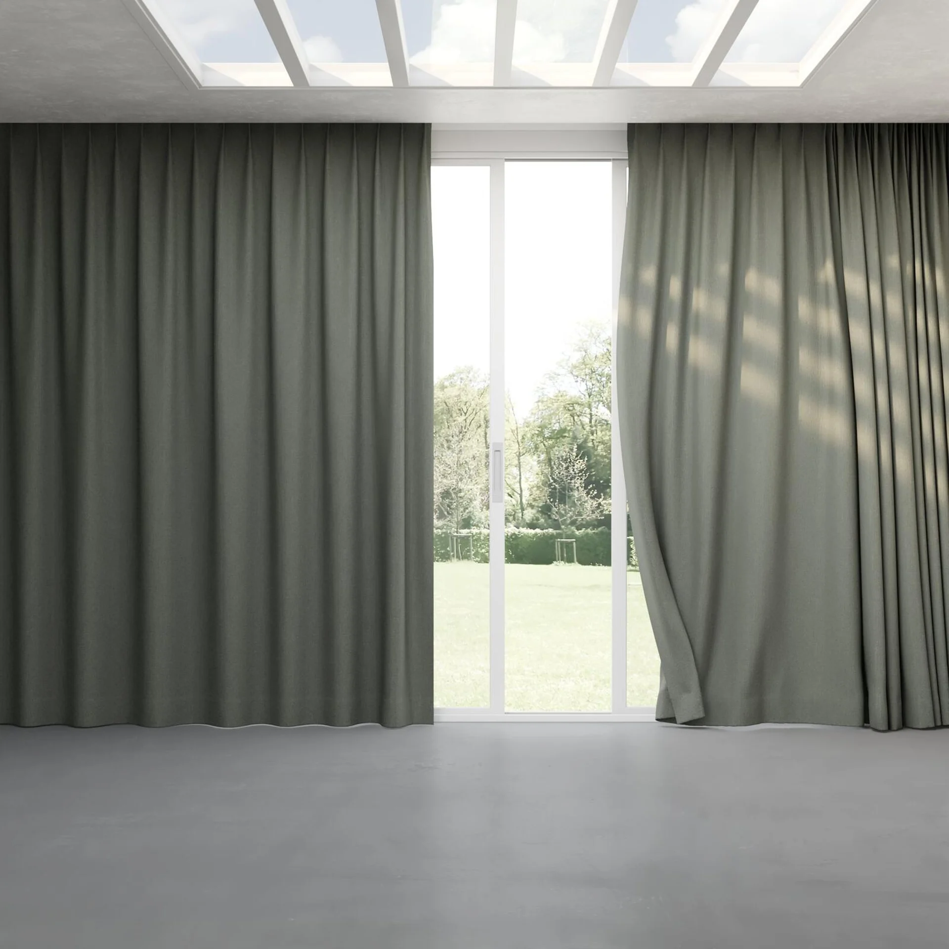 Full view of Northstar Steel, pinch pleat