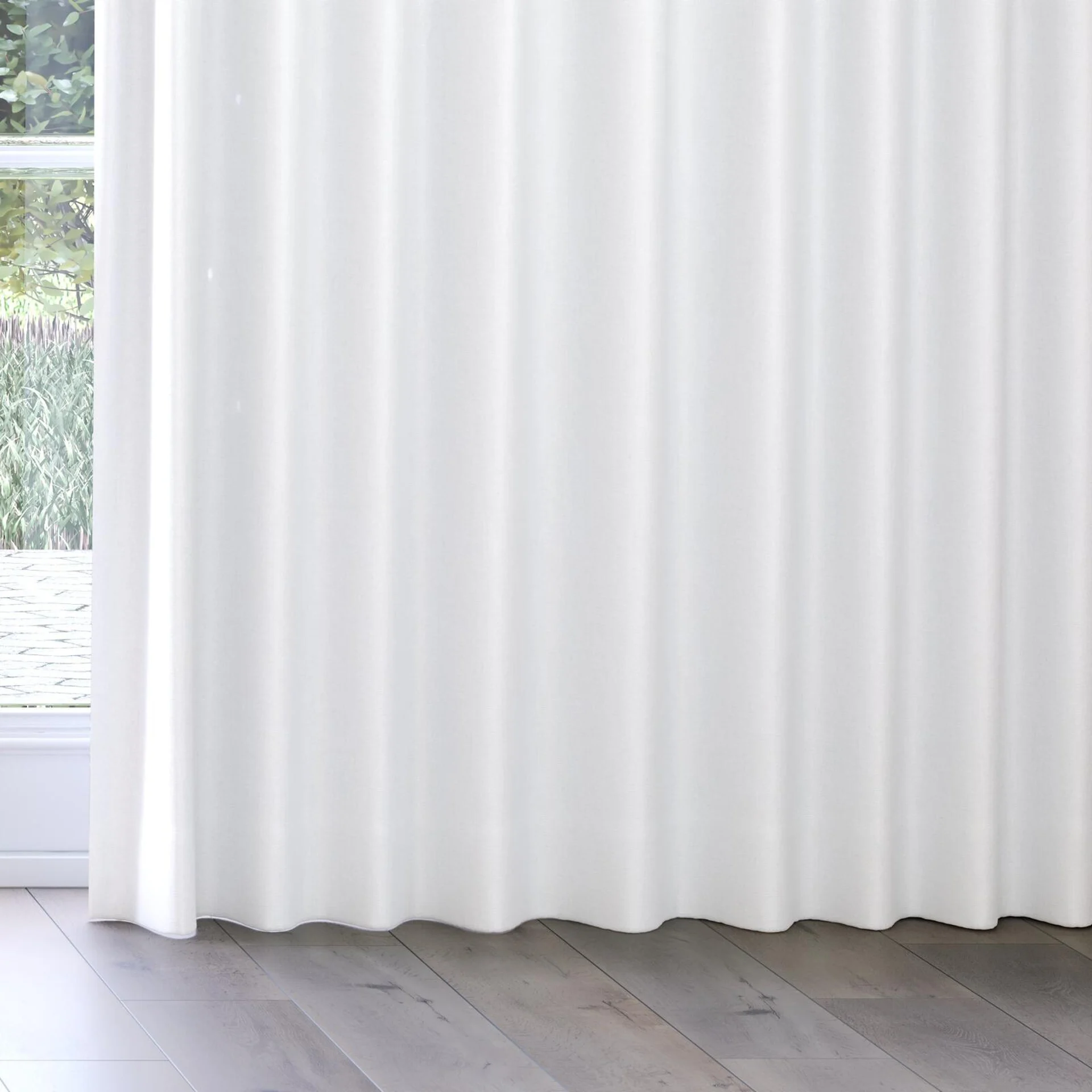 Bottom view of Retreat Blackout Linen, on curtain rail