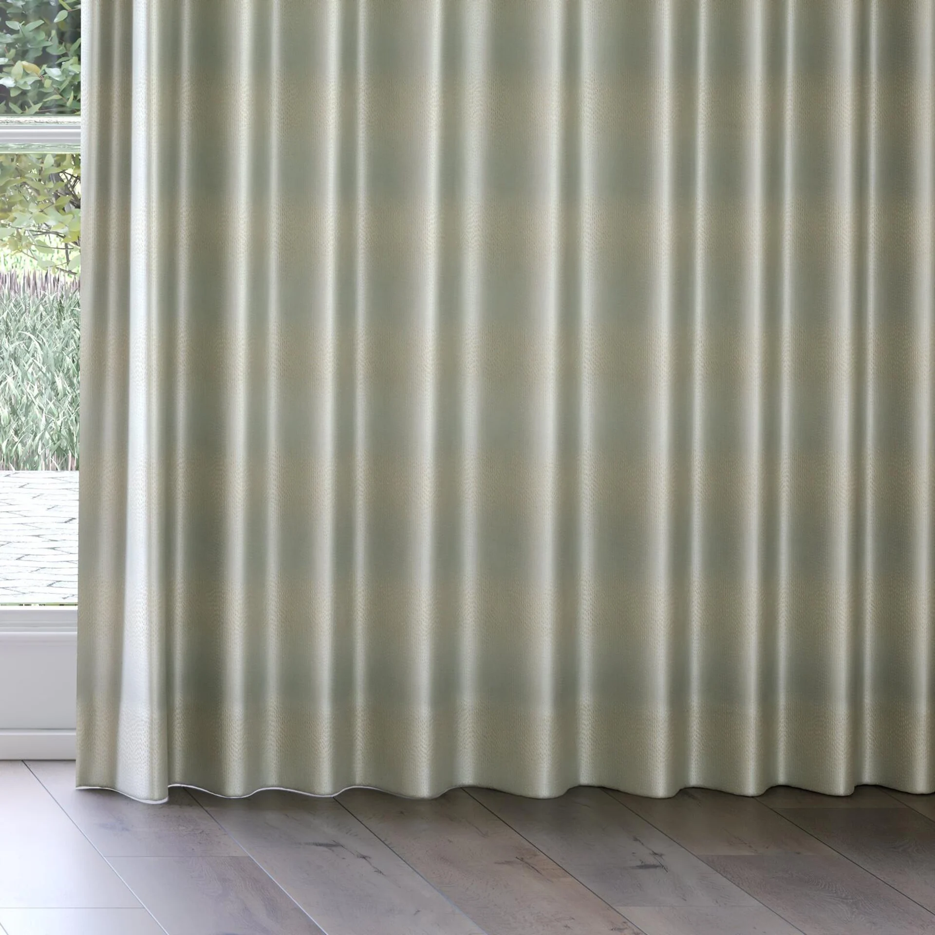 Bottom view of Glint Opal, on curtain rail