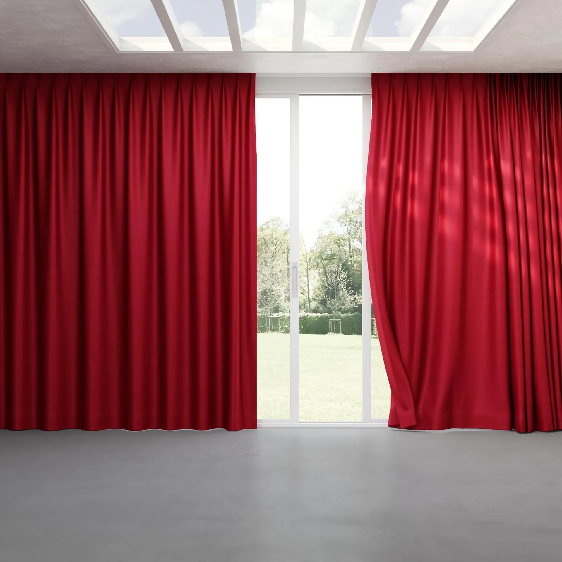 Full view of Warlock Raspberry, pinch pleat