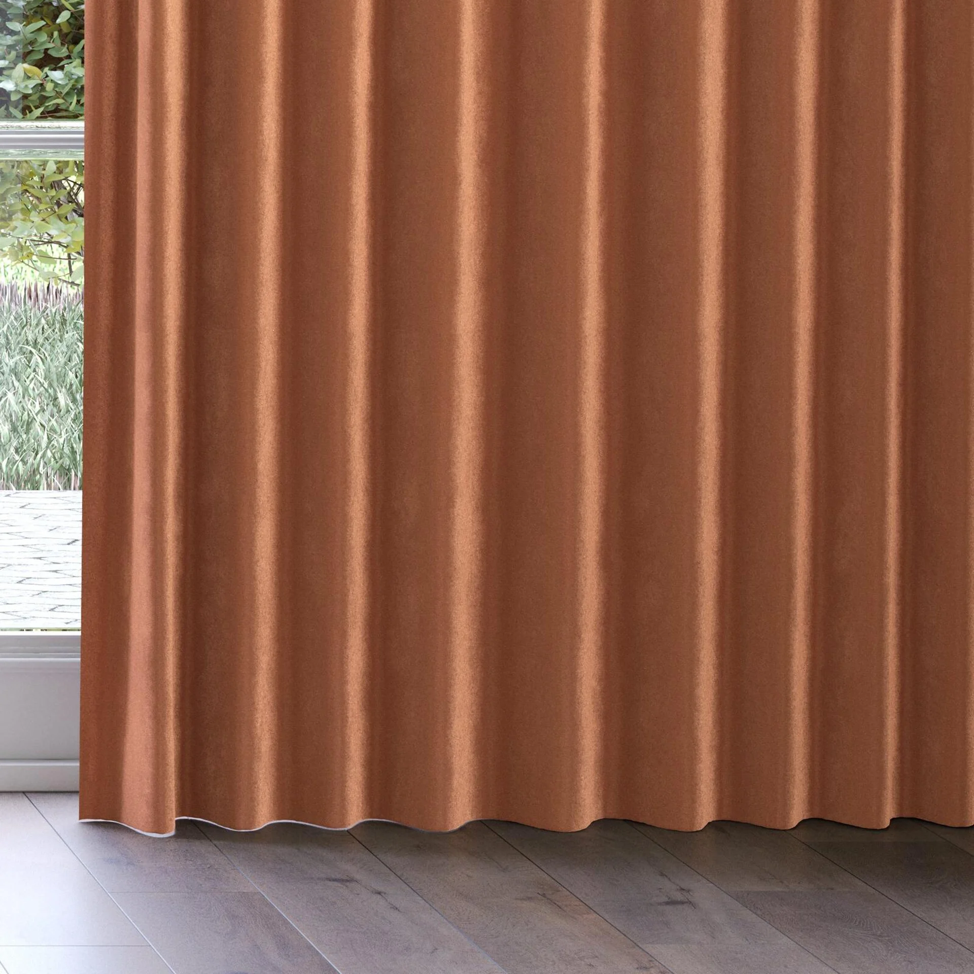 Bottom view of Velvelux Fox, on curtain rail