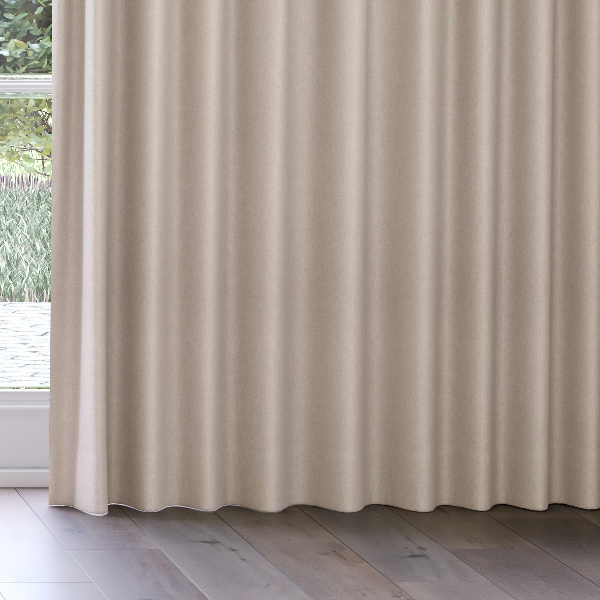 Bottom view of Liberate Raffia, on curtain rail