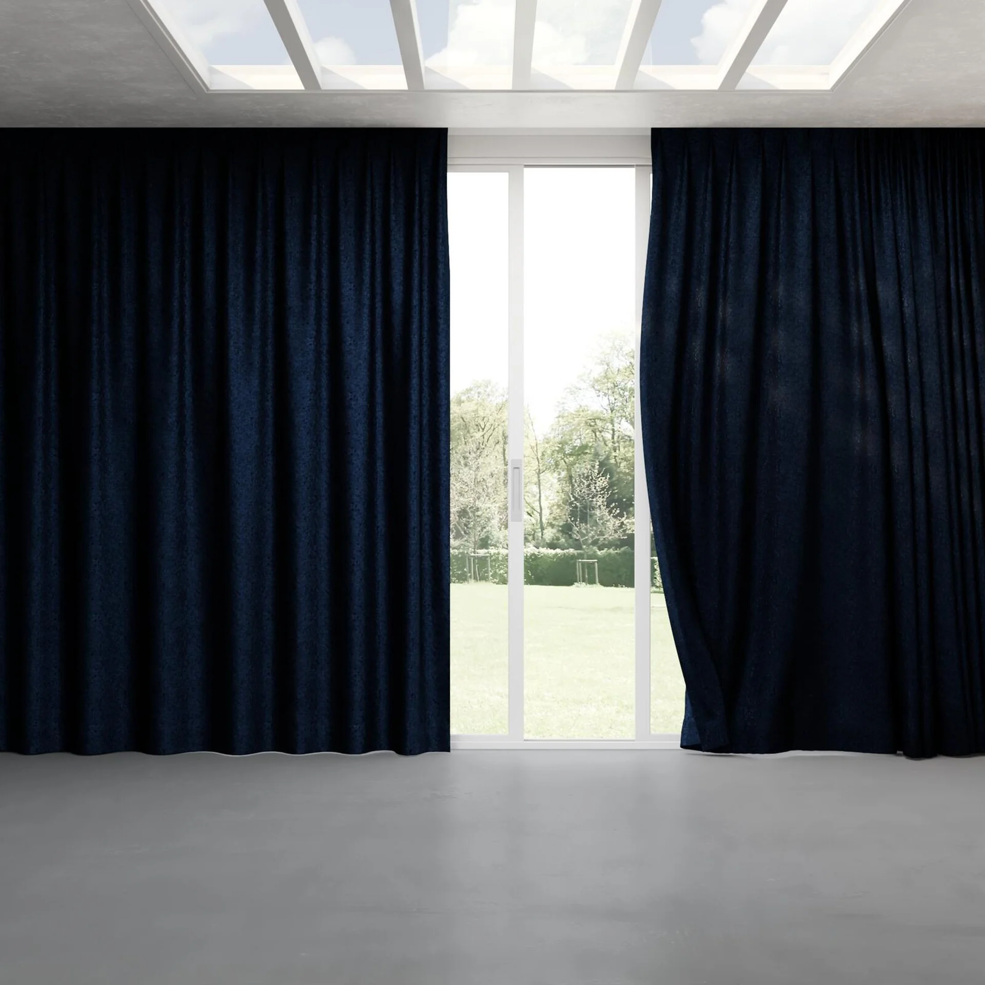 Full view of Opera Cobalt, pinch pleat