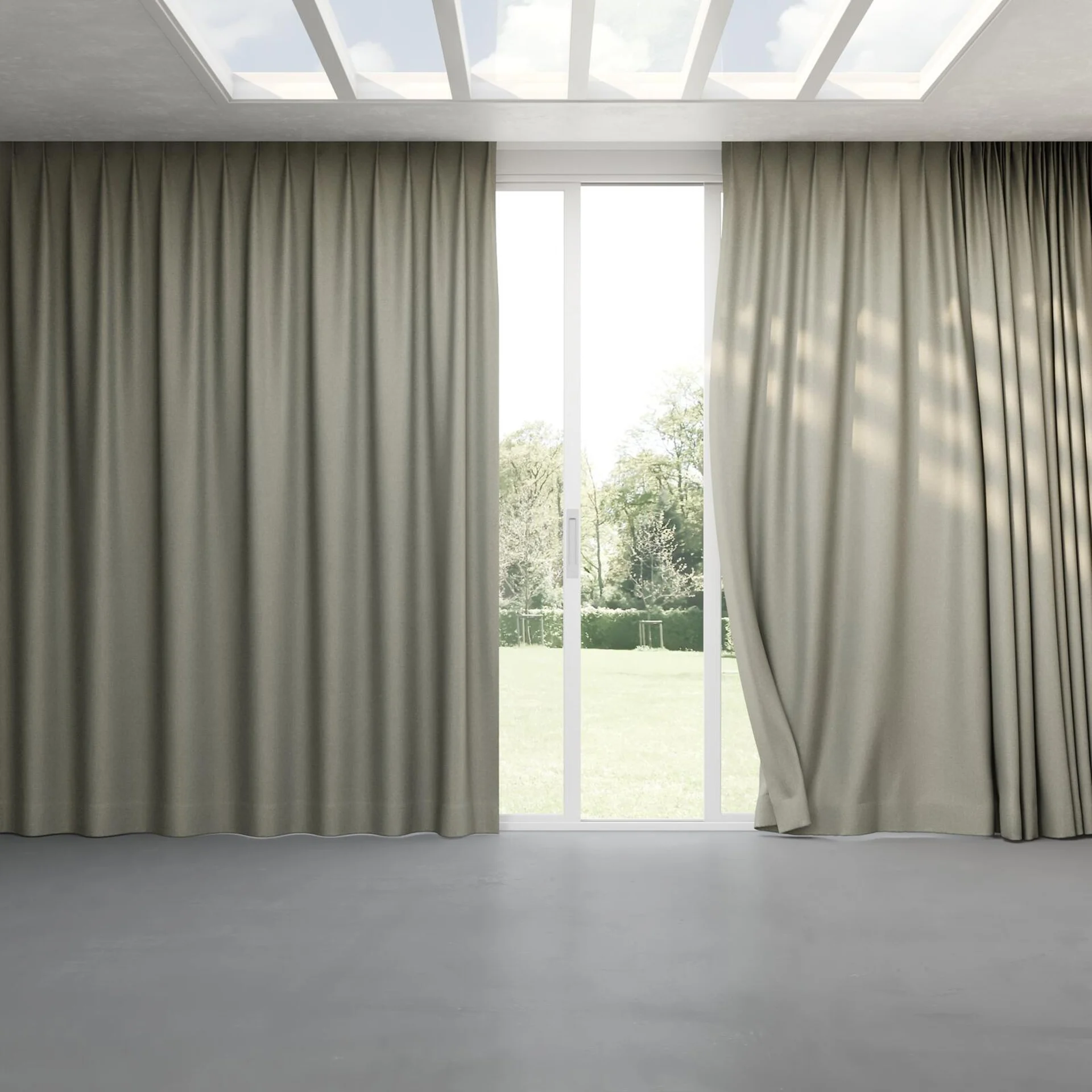 Full view of Jupiter Chinchilla, pinch pleat
