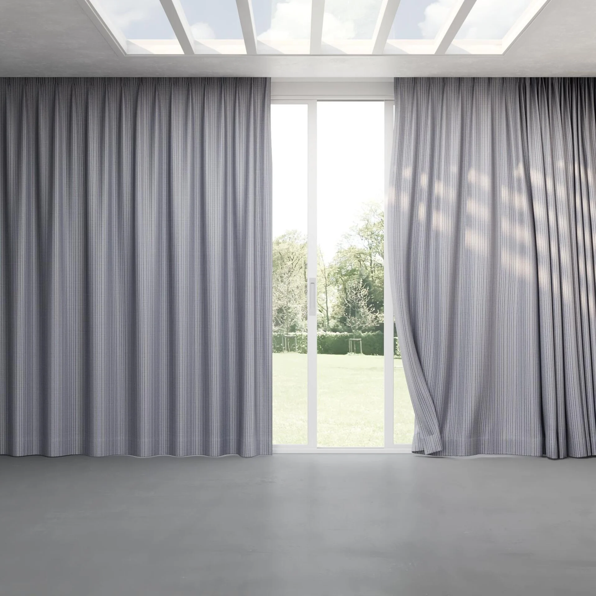 Full view of Oviedo Azure, pinch pleat