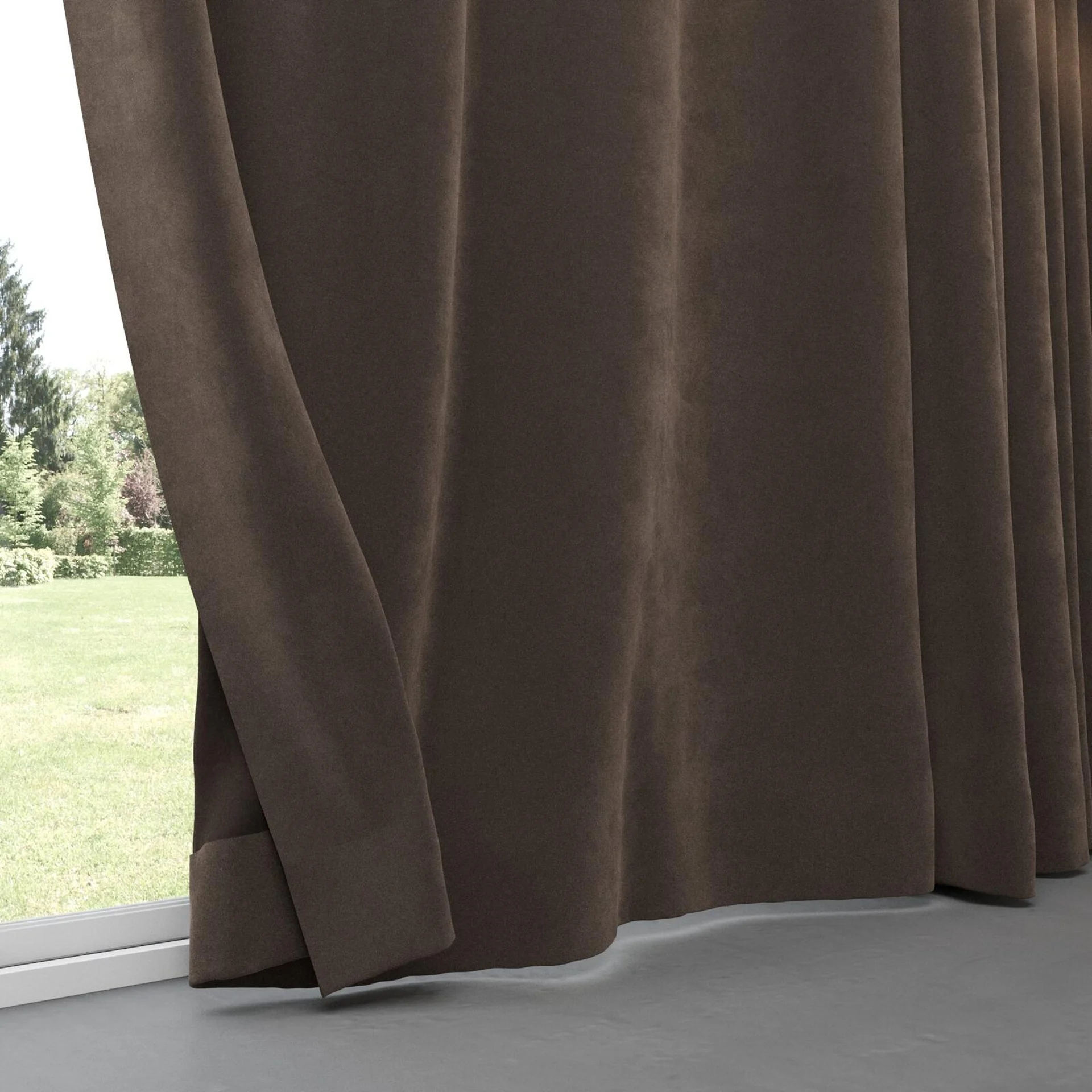 Bottom view of Lux Velvet Mocha 8705, pinch pleat
